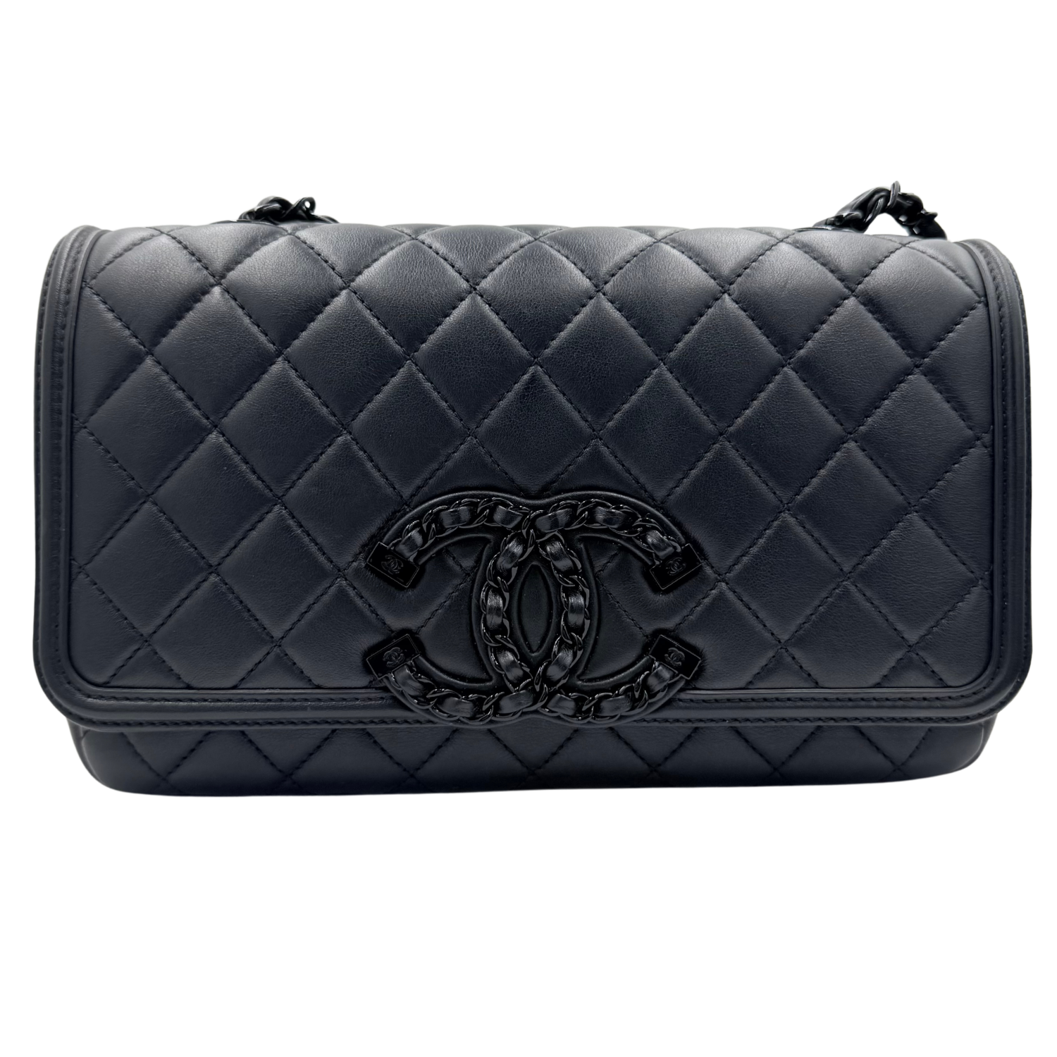 Medium CC So Black Filigree Flap Bag Black