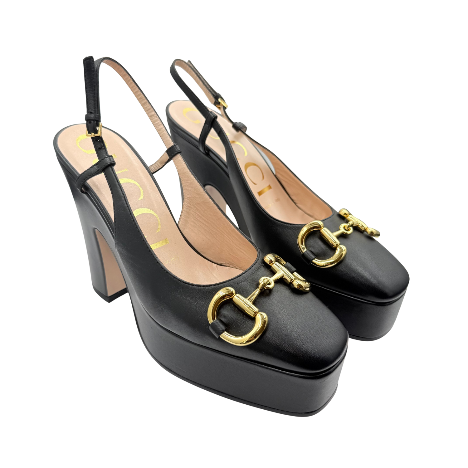 Gucci 120mm Horsebit Accent Leather Slingback Pumps Black