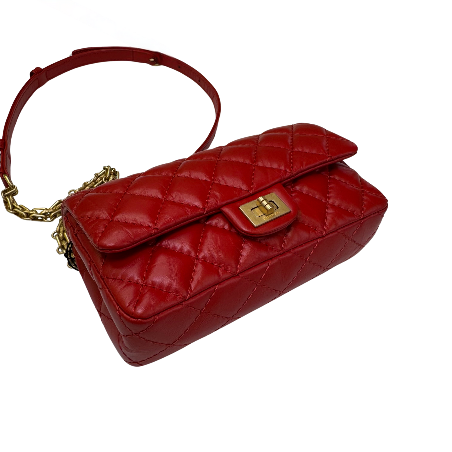 Chanel Aged Quilted Calfskin Leather 2.55 Reissue Bum Bag Red