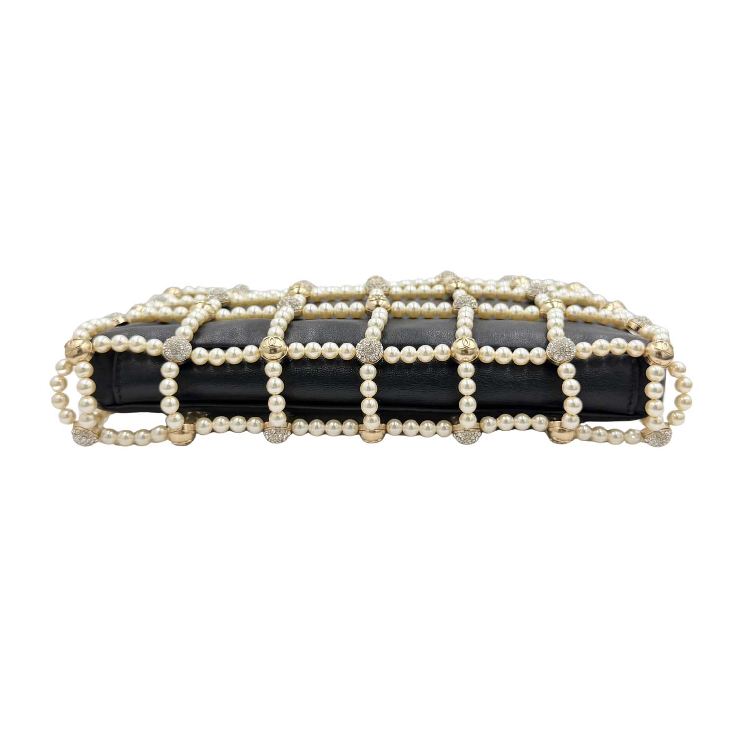 Small Pearl Chain Frame Shoulder Bag Black