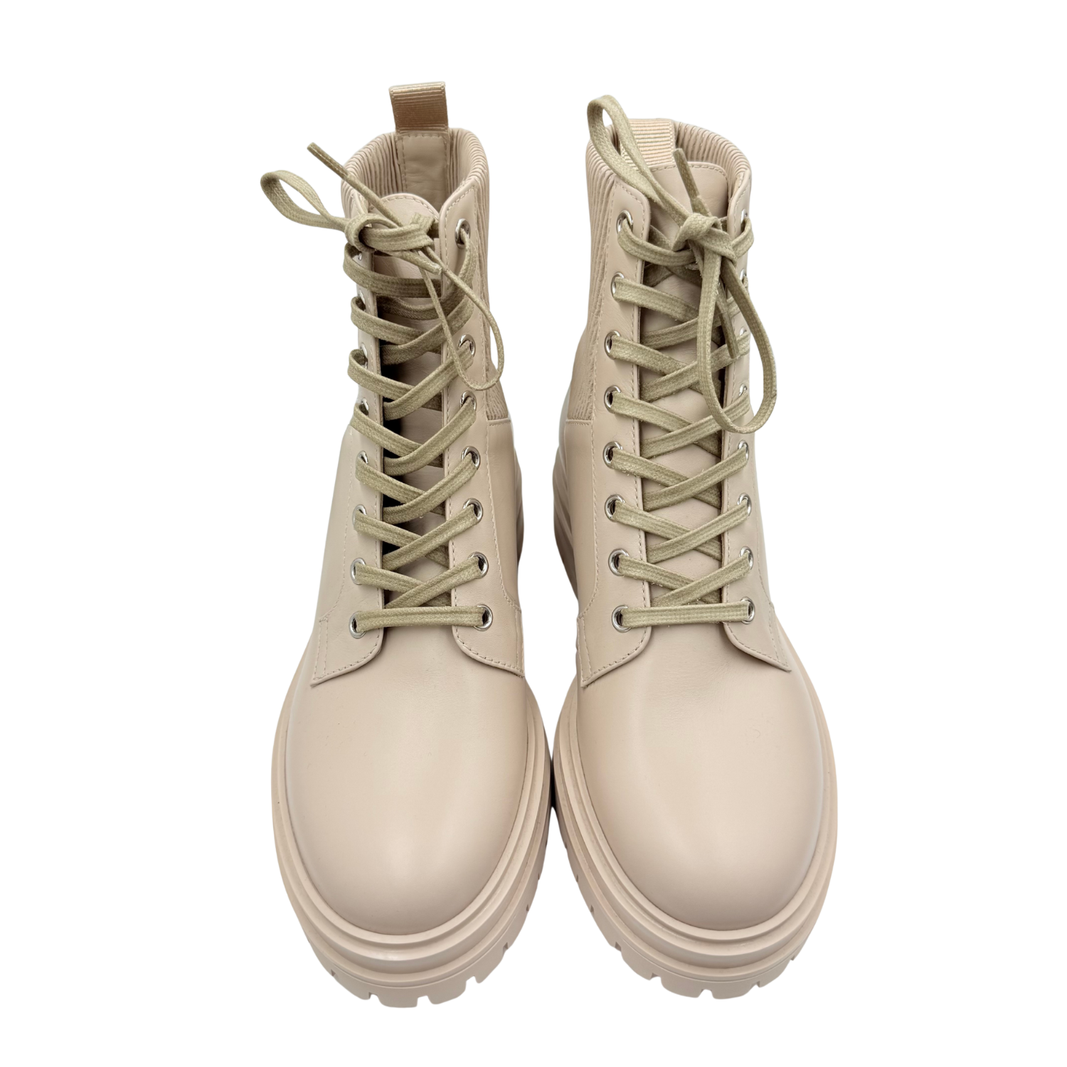 Gianvito Rossi Martis Rib-Knit Leather Combat Boots Beige