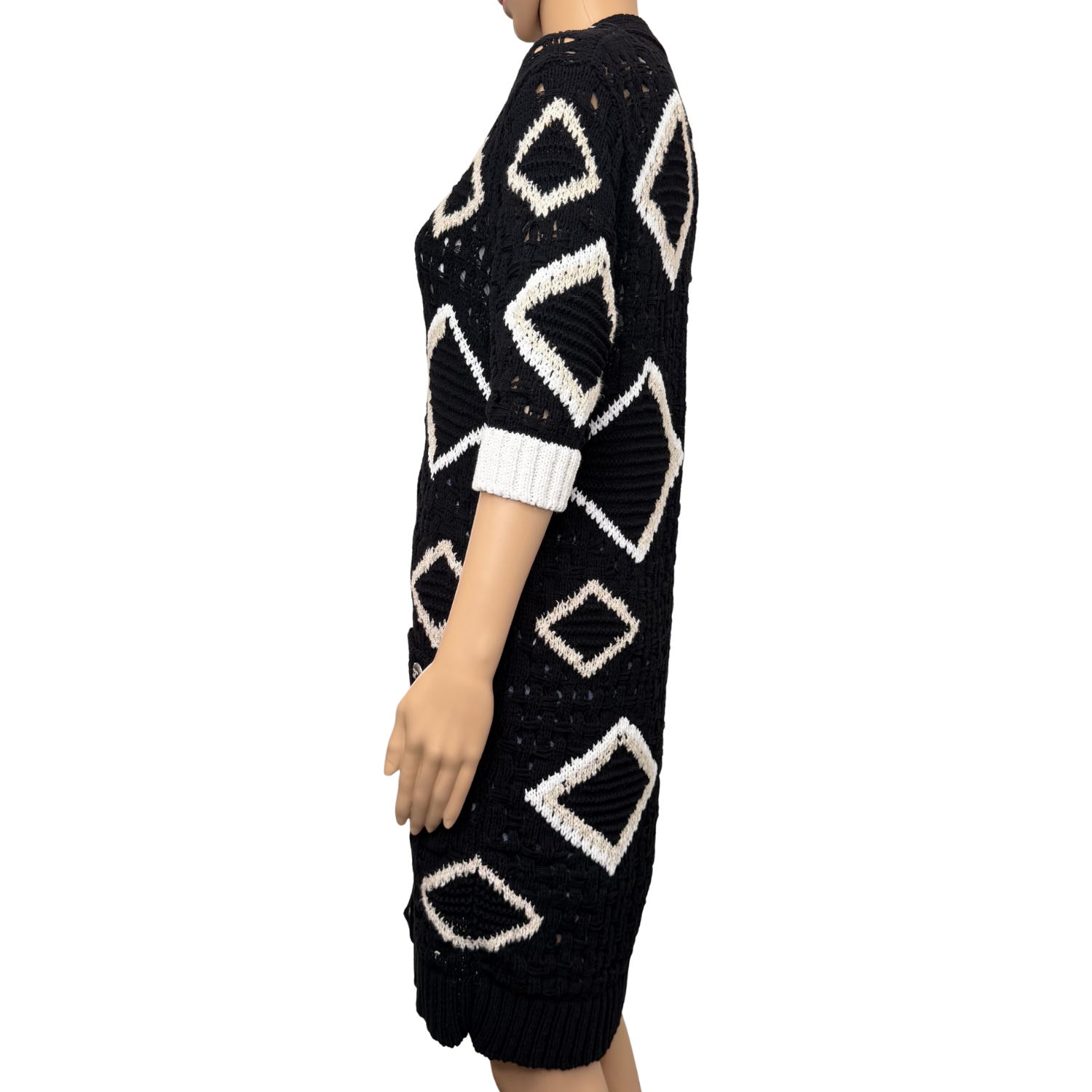 Chanel Midi Knit Crochet Cardigan Black and Cream