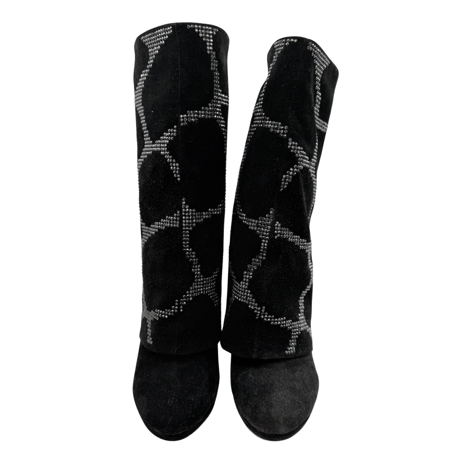 Giuseppe Zanotti x Balmain Suede Crystal Embellishments Heeled Boots