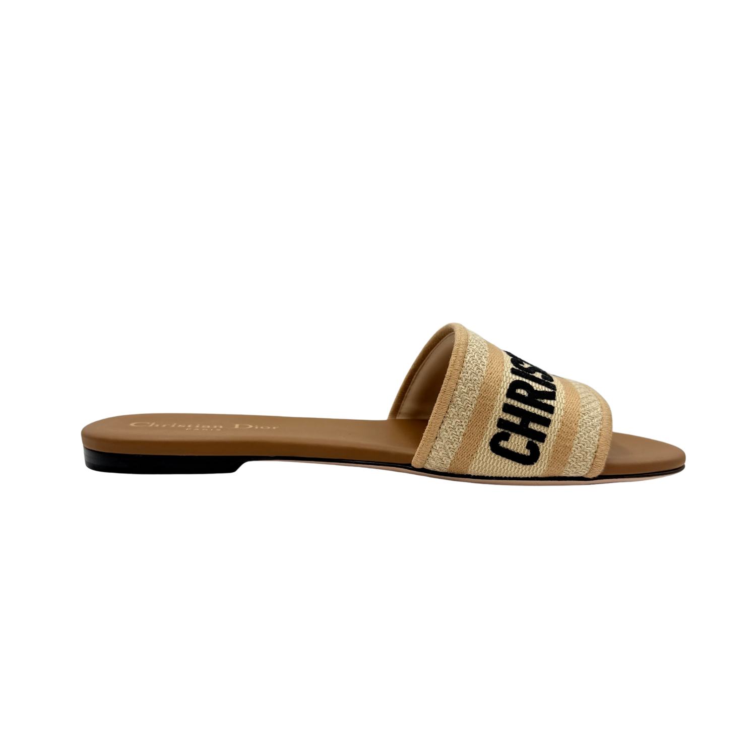 Christian Dior Canvas Printed Slides Tan