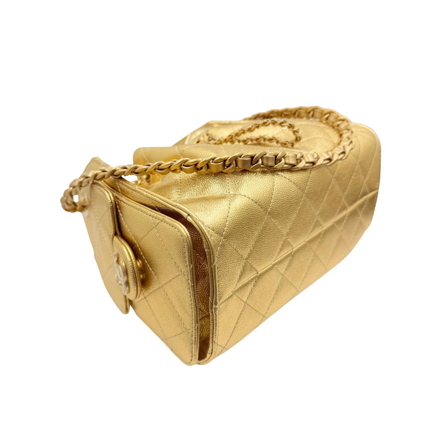 Chanel Mini Quilted Caviar Leather Chanel 25 Handbag Gold