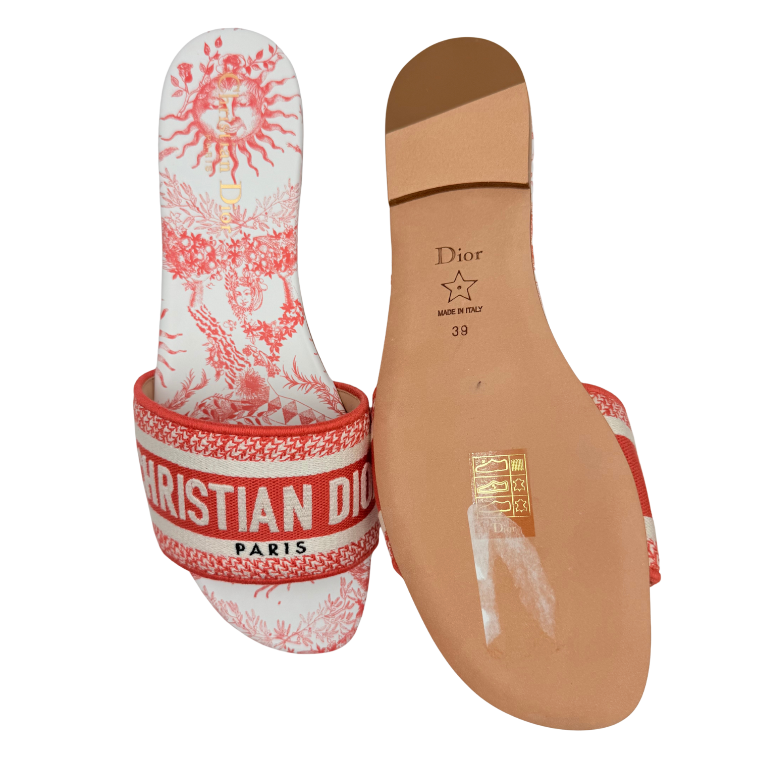 Christian Dior Canvas Dway Printed Slides Coral