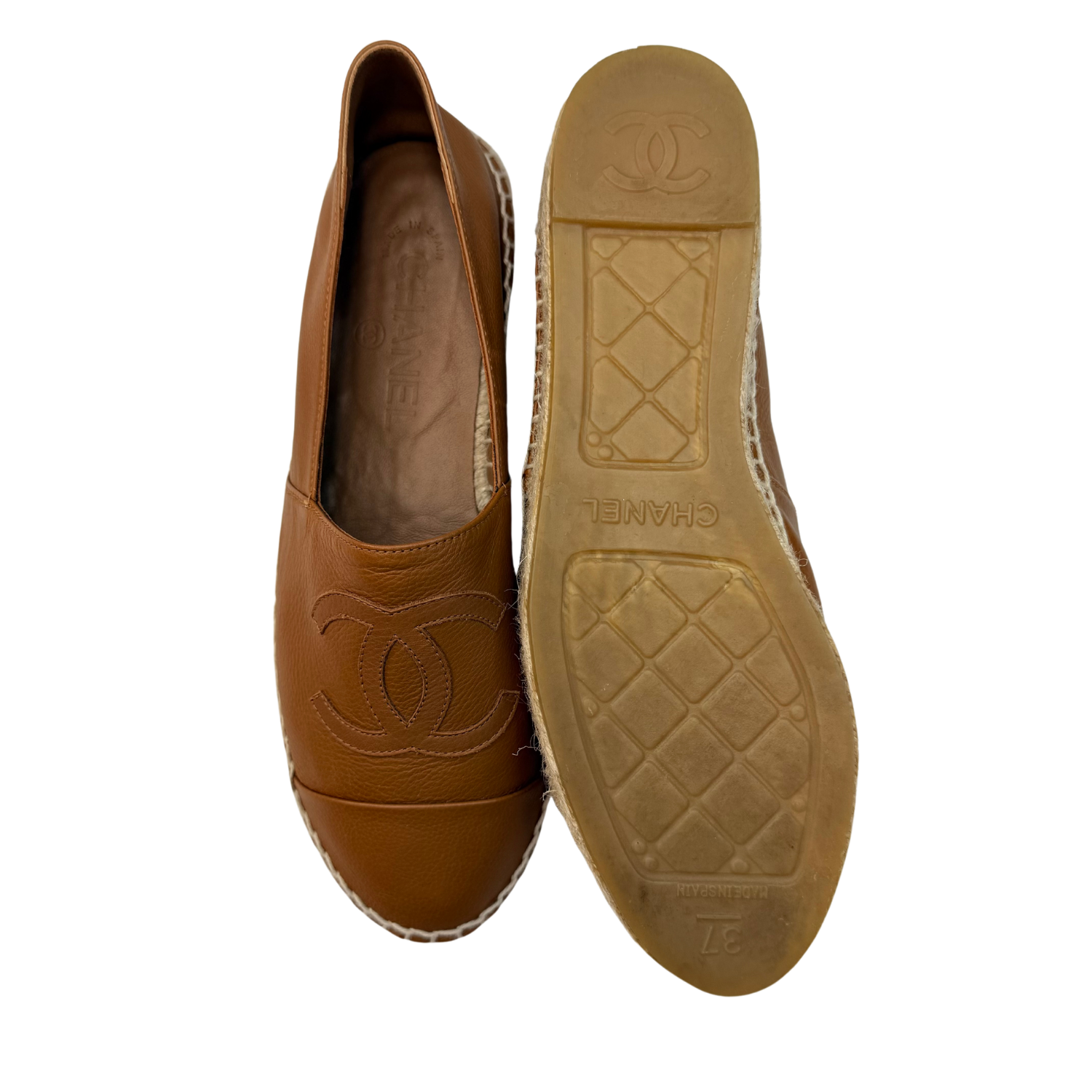 Chanel Interlocking CC Calfskin Espadrilles Camel Brown