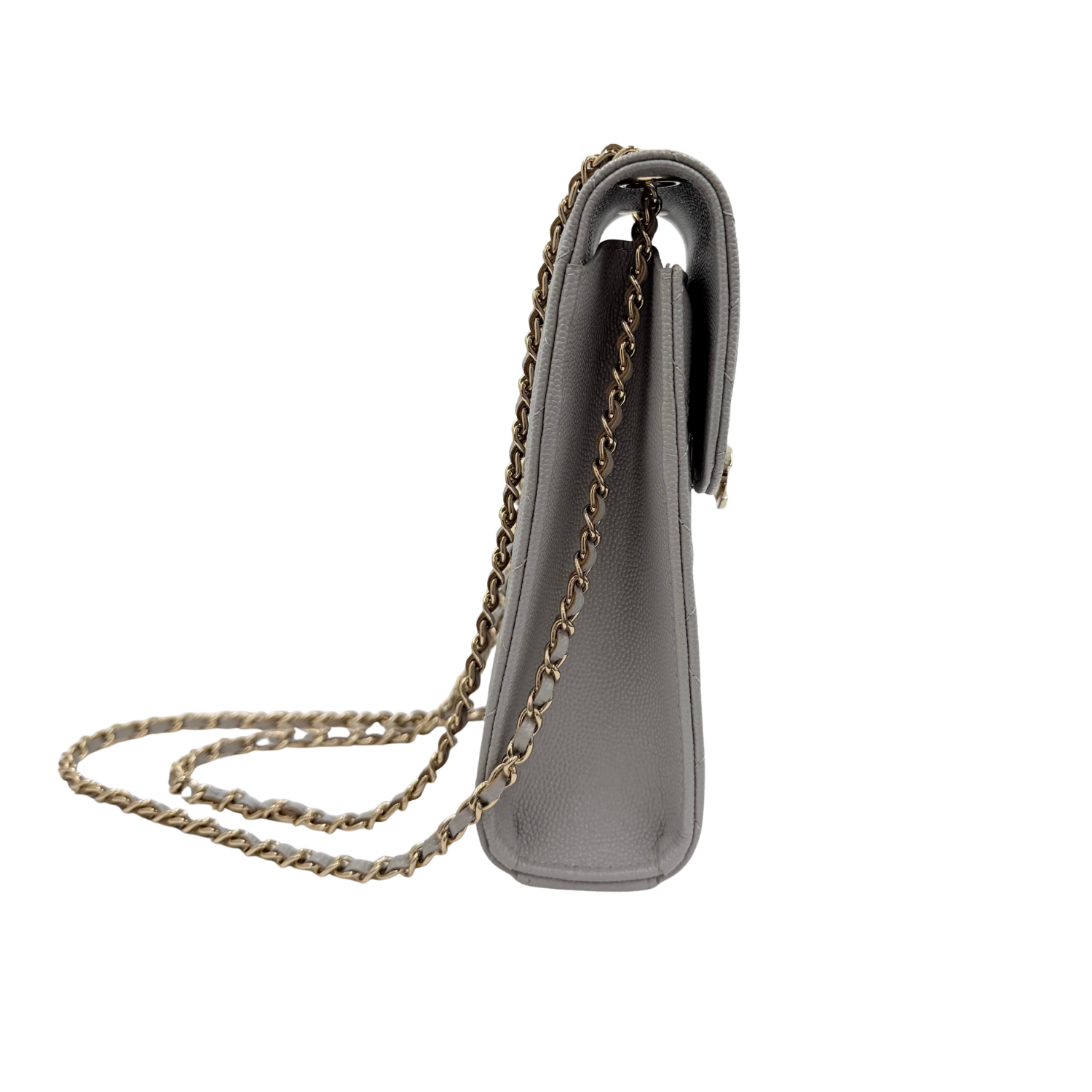 Chanel Caviar Quilted Leather Double Strap Crossbody Bag Light Gray