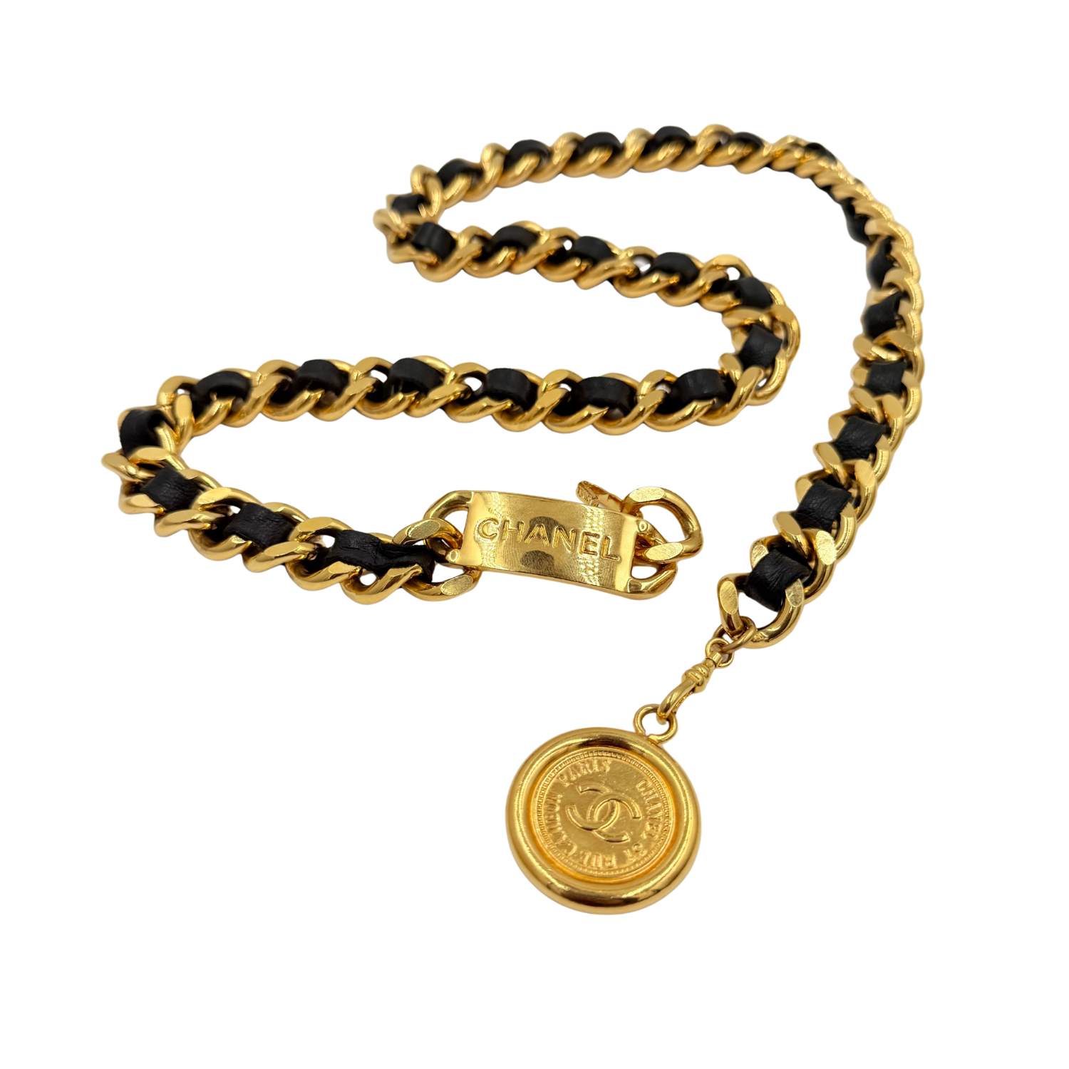 Chanel Vintage 1994 Interlocking CC Belt/Necklace Black and Gold