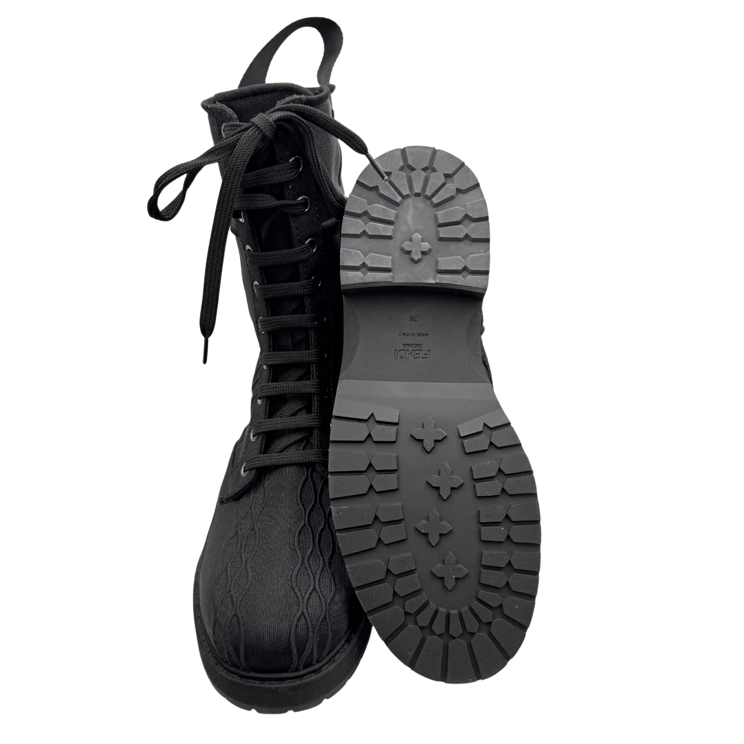 Fendi Mesh Embroidered Accent Combat Boots Black