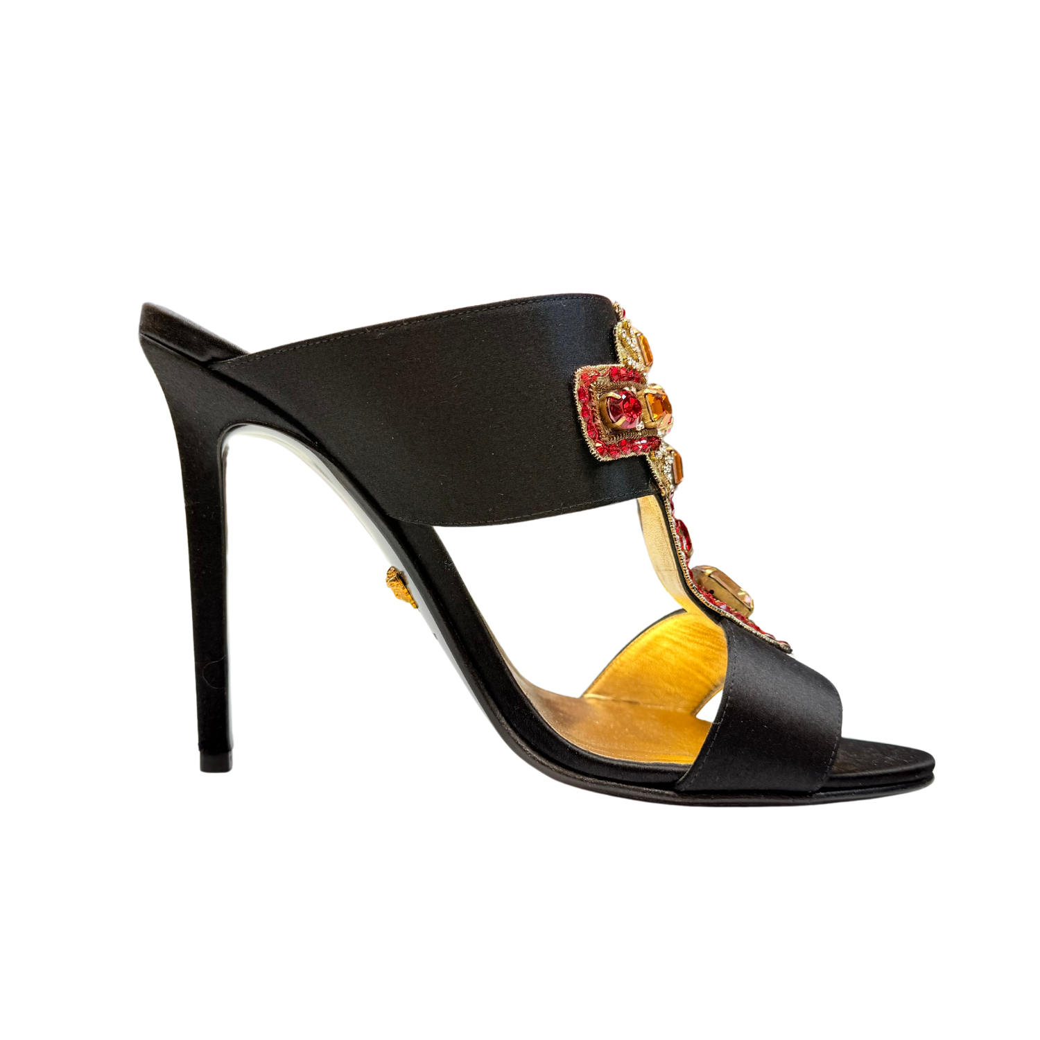 Versace Medusa Insignia Tribute Satin Heeled Sandals Black