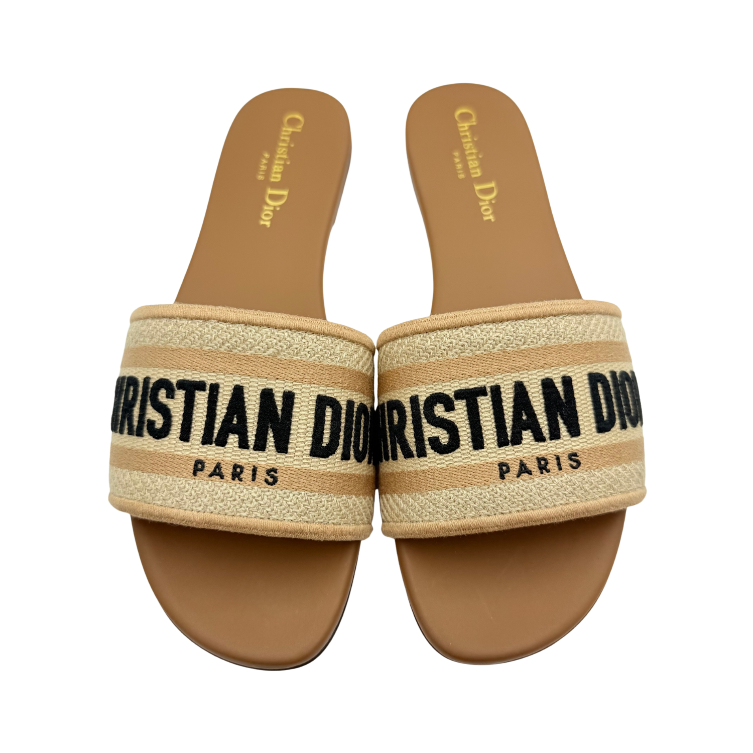 Christian Dior Canvas Printed Slides Tan