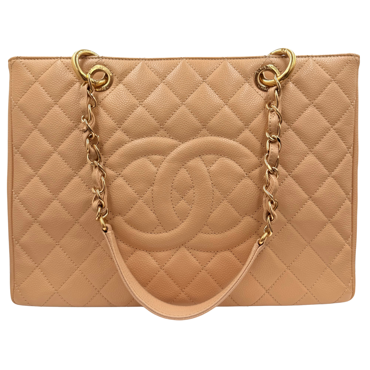 Chanel Caviar Quilted Leather Grand Shopping Tote Beige