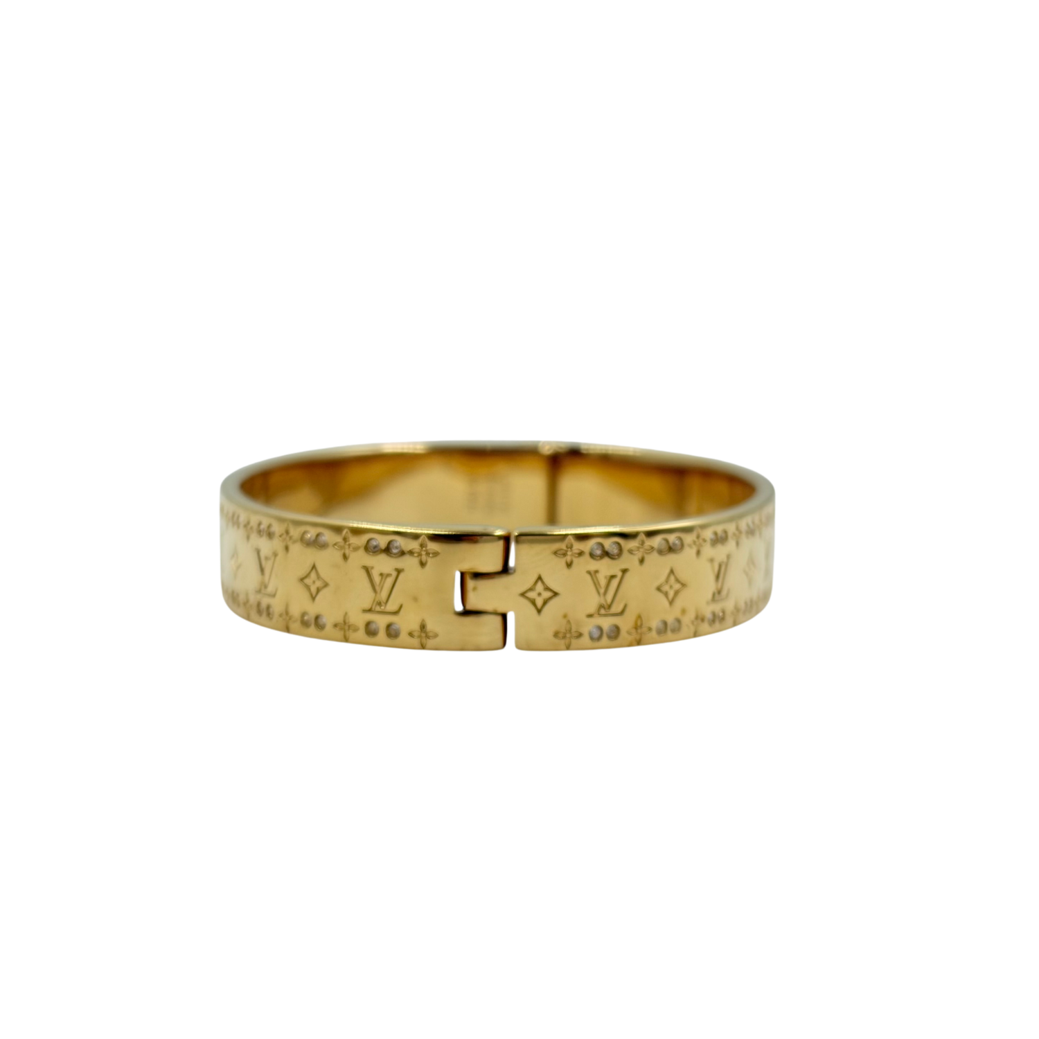 Louis Vuitton Monogram Crystal Hinged Bangle Bracelet Gold