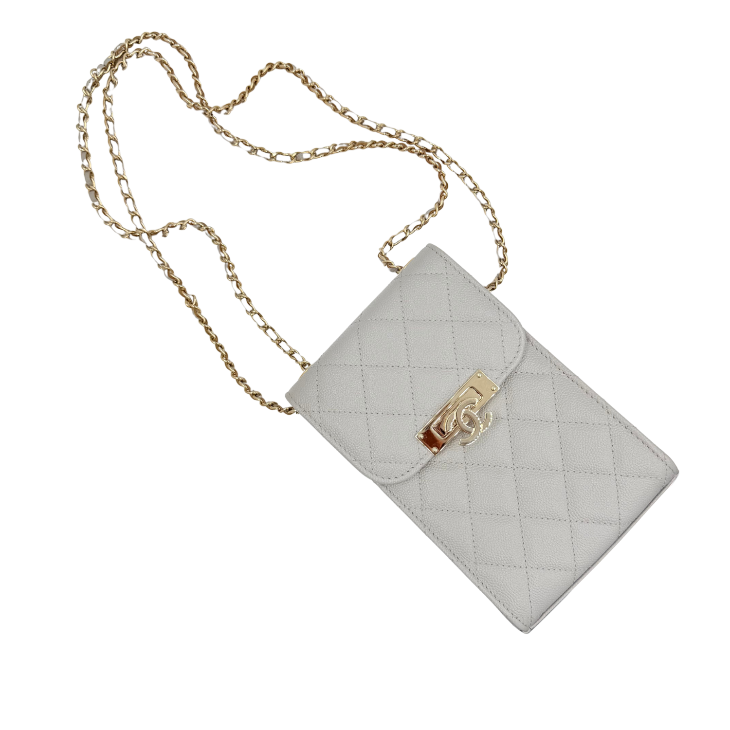 Chanel Caviar Quilted Leather Double Strap Crossbody Bag Light Gray