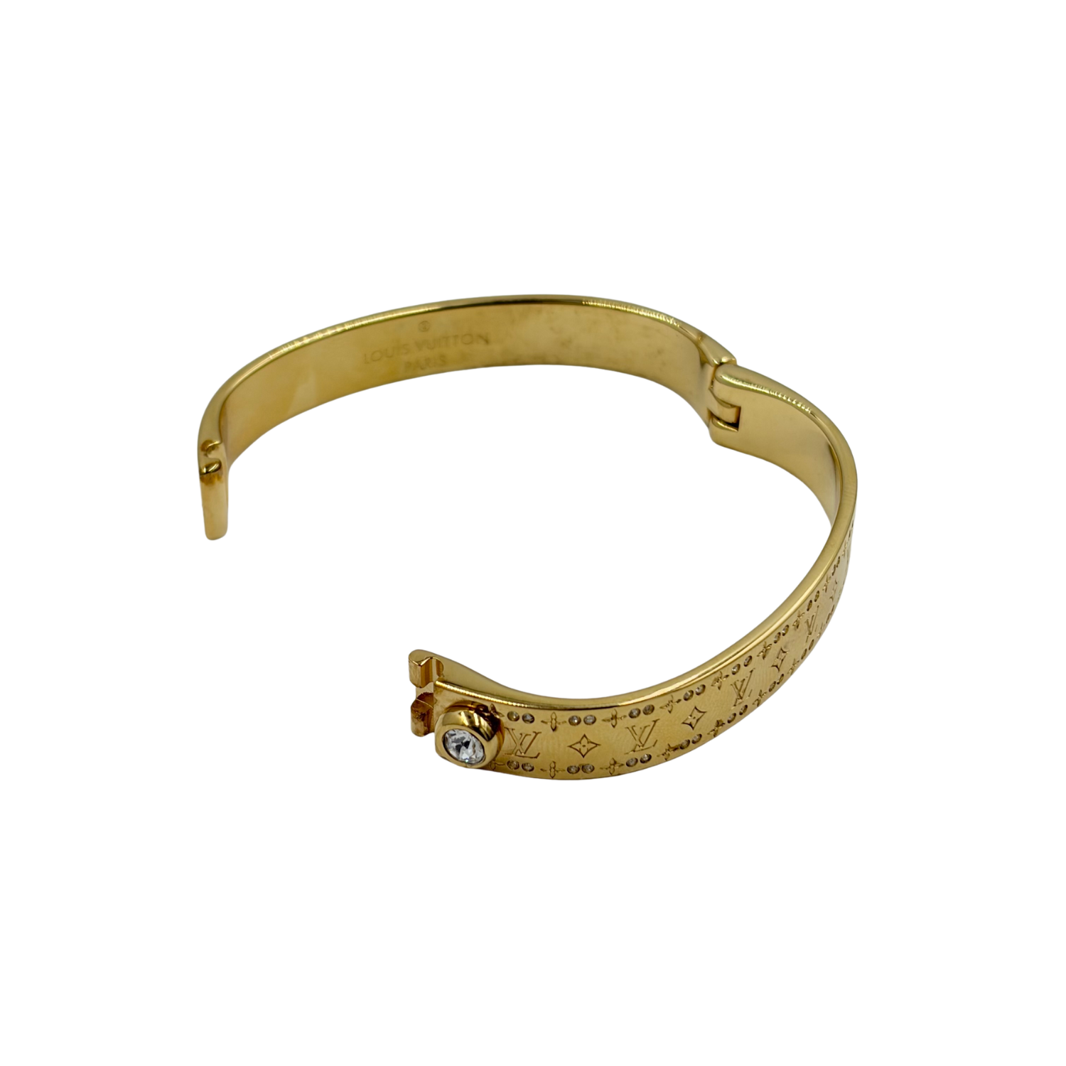 Louis Vuitton Monogram Crystal Hinged Bangle Bracelet Gold