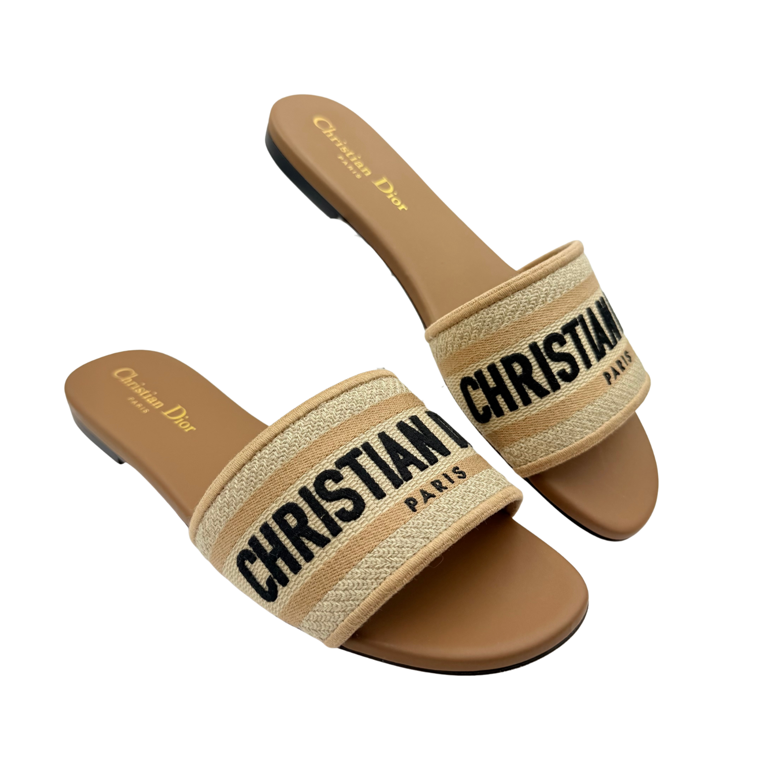 Christian Dior Canvas Printed Slides Tan