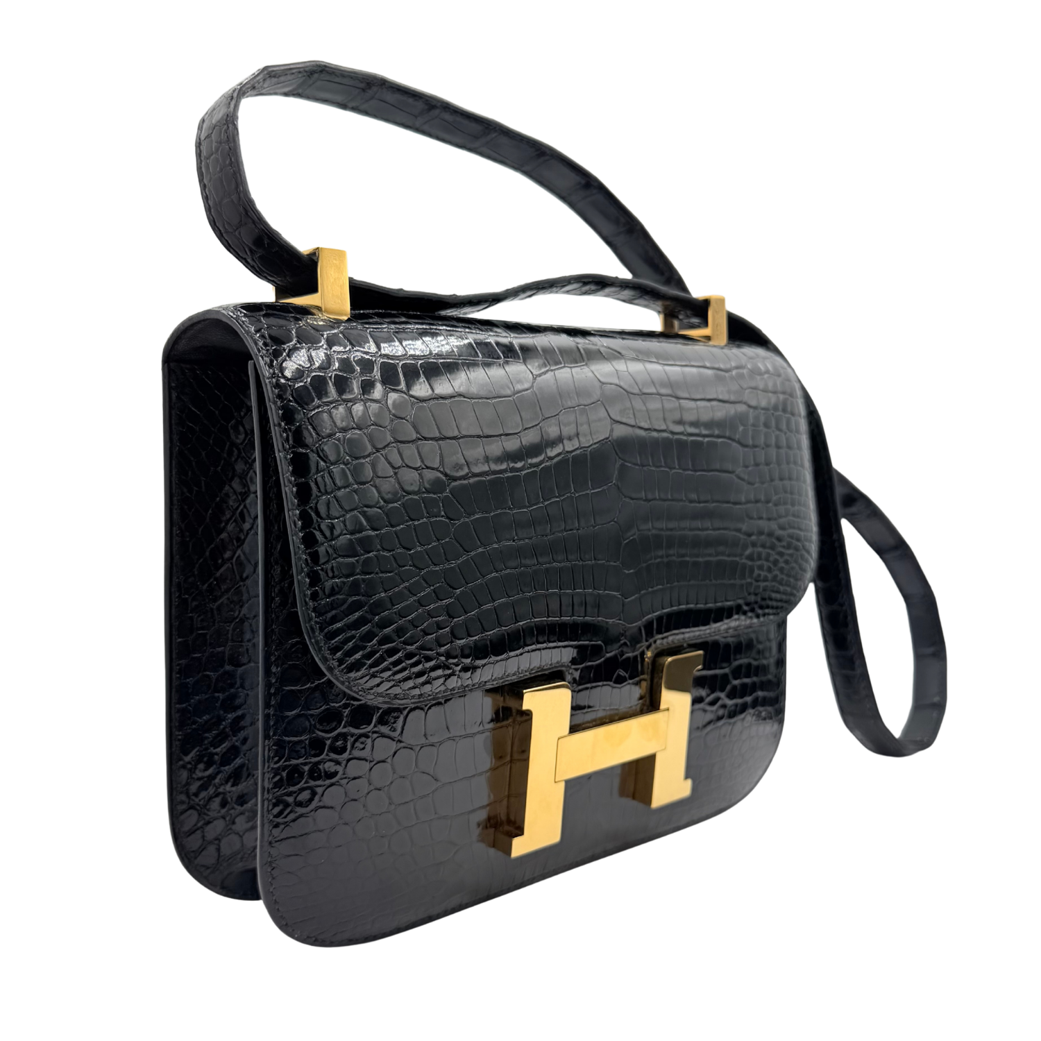 Vintage Constance 24 Black Crocodile with Gold Hardware