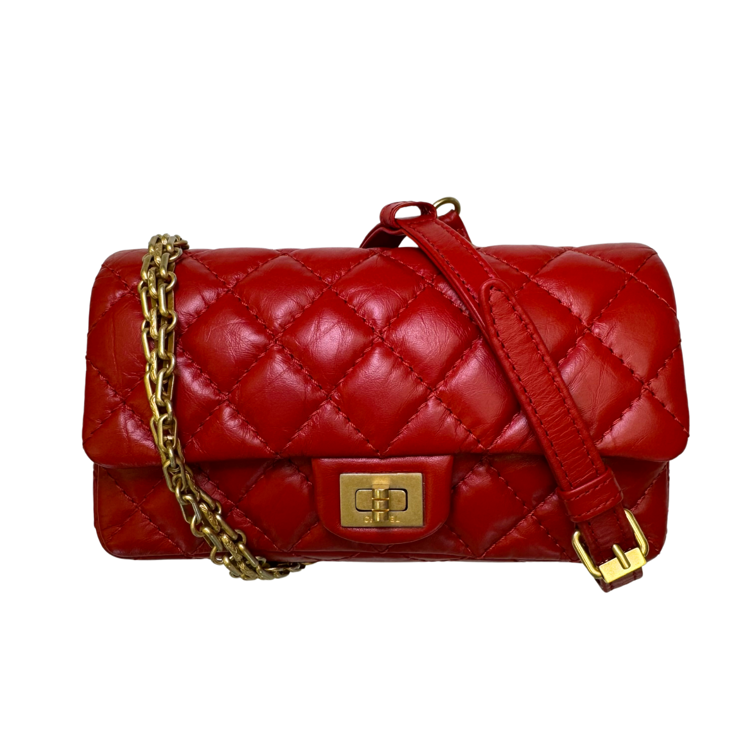 Chanel Aged Quilted Calfskin Leather 2.55 Reissue Bum Bag Red