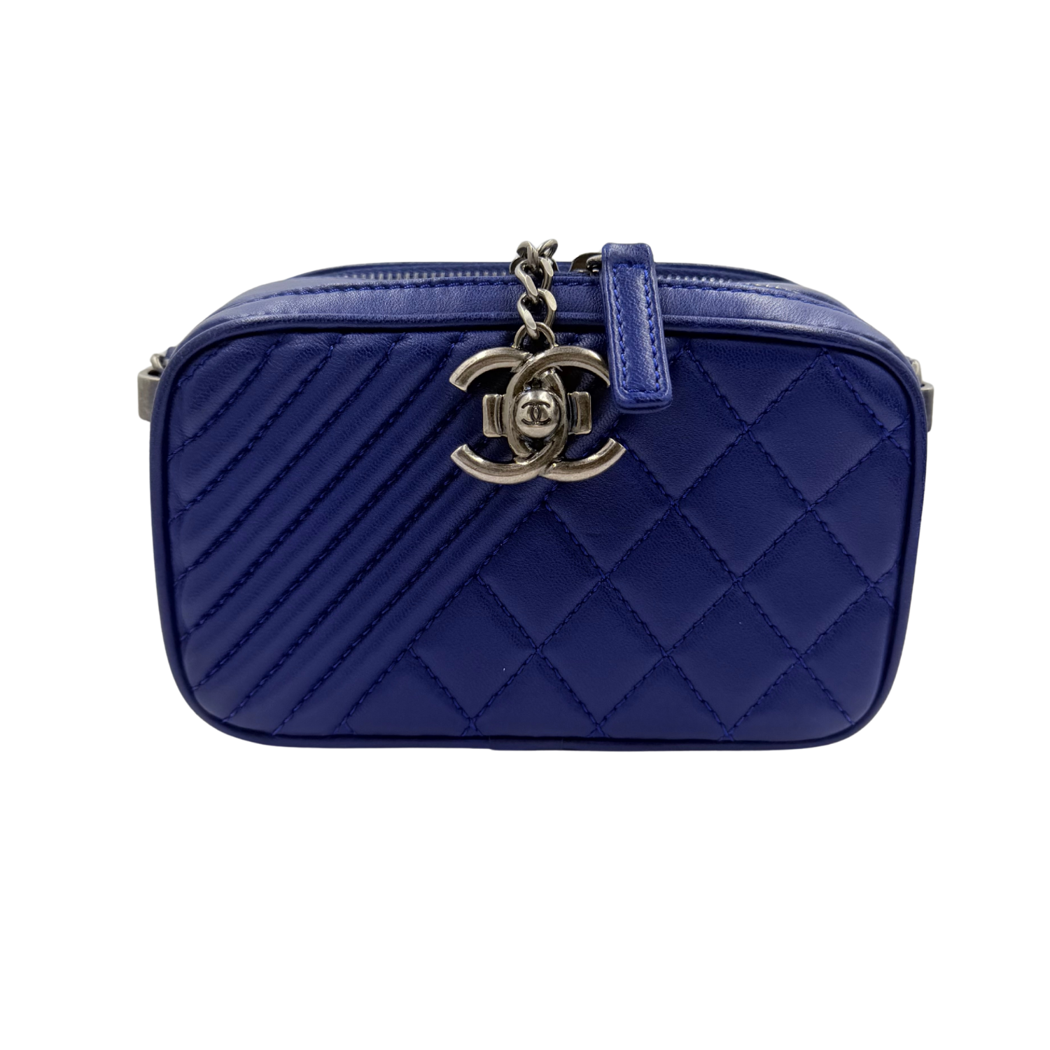 Chanel Quilted Lambskin Mini Coco Boy Camera Bag Blue