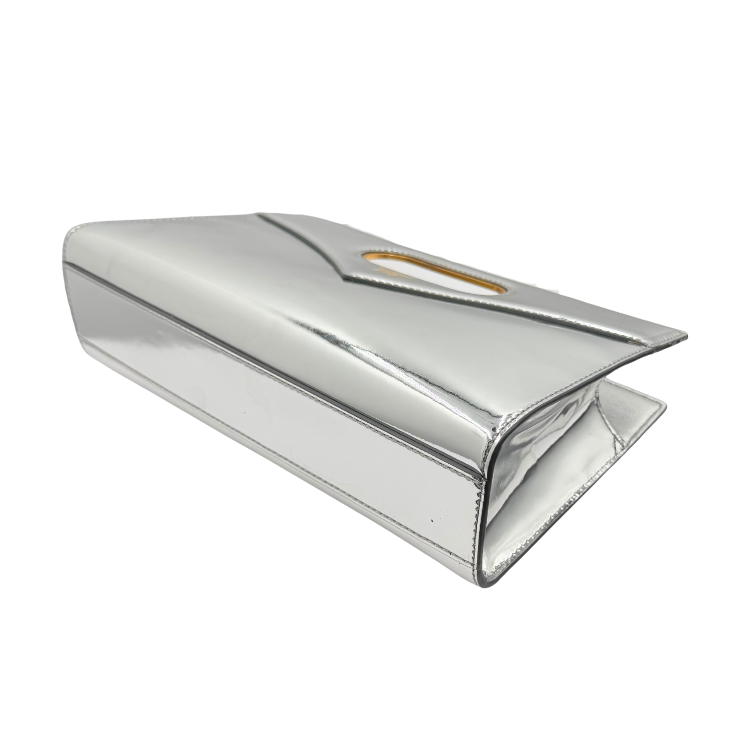 Small Diamond Metallic Clutch with Strap Silver