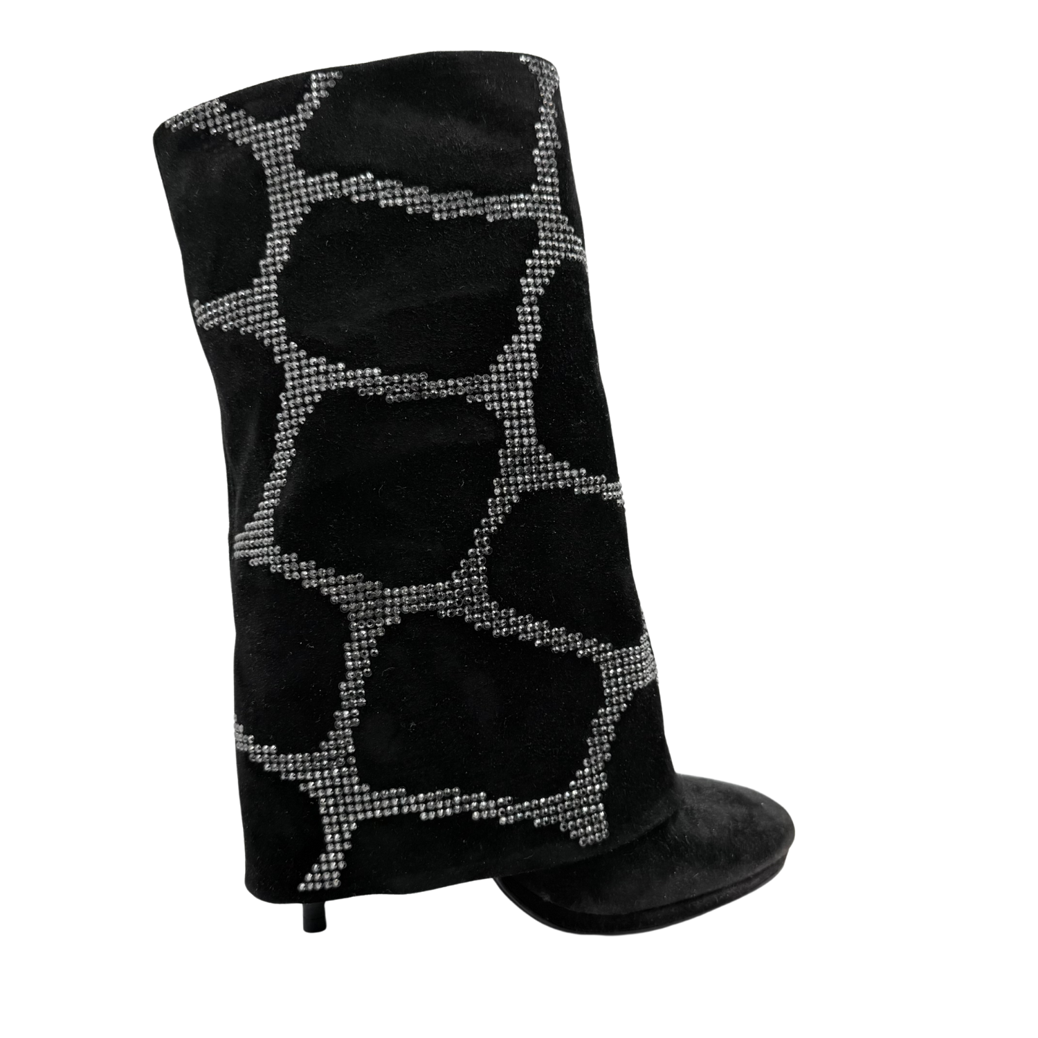 Giuseppe Zanotti x Balmain Suede Crystal Embellishments Heeled Boots