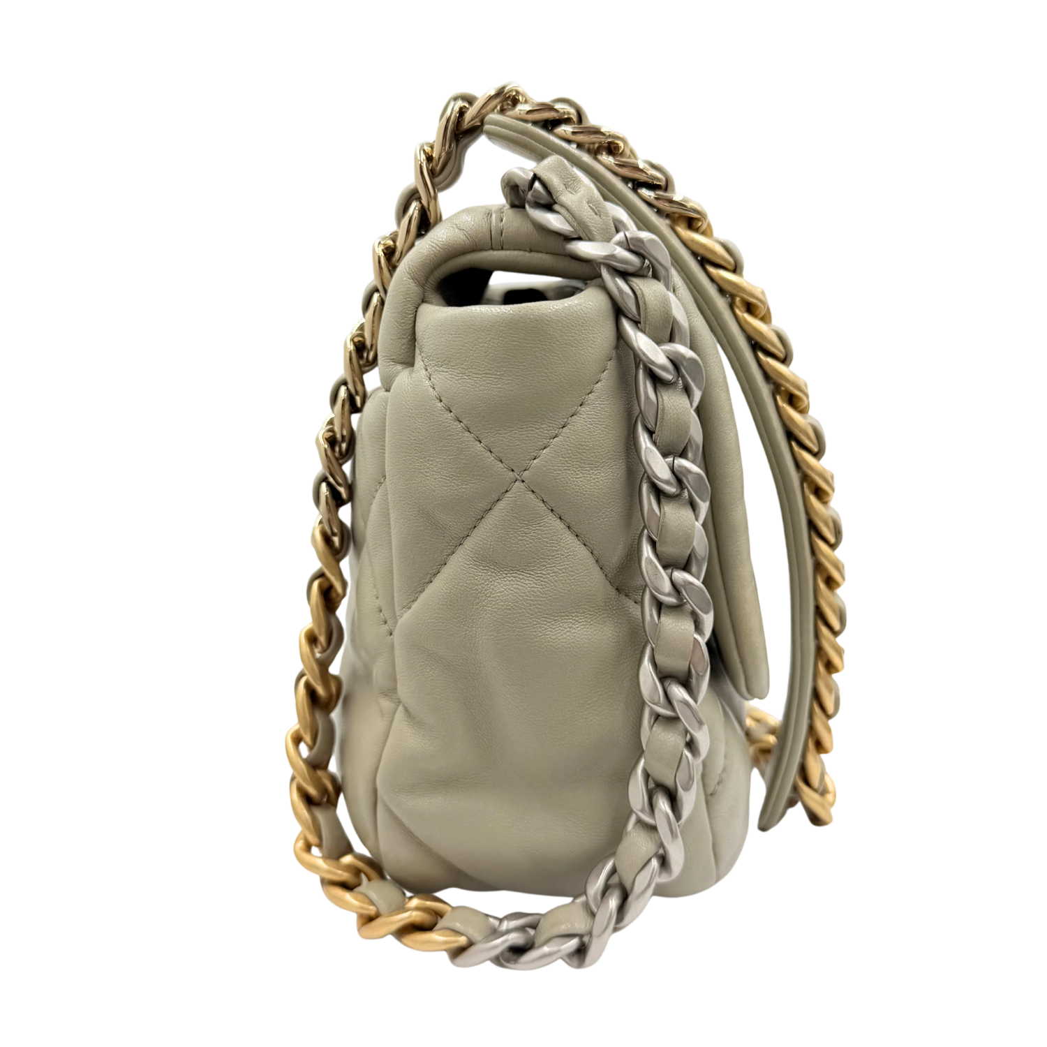 Chanel Small 19 Flap Quilted Lambskin Leather Light Gray/Sage