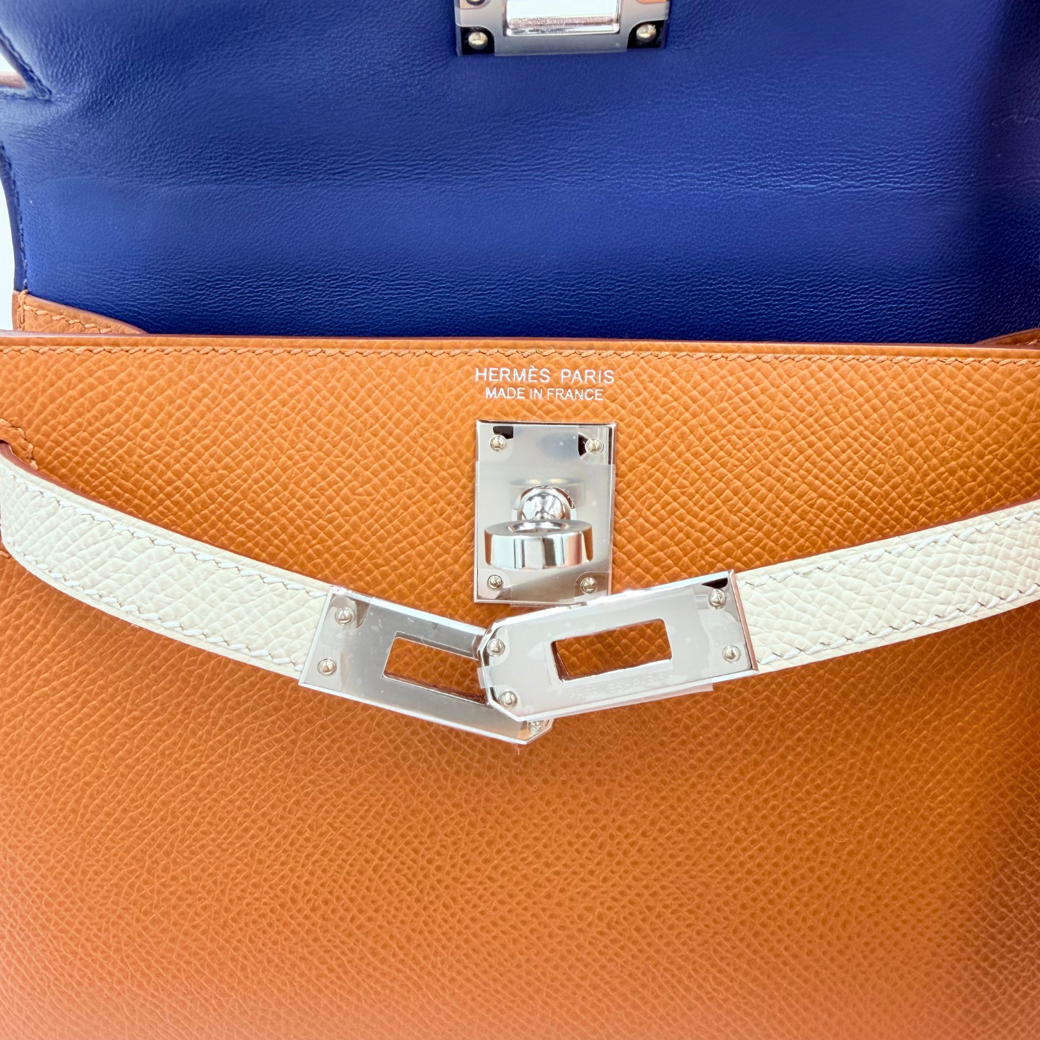 Hermès Tricolor Mini Kelly 20 Gold, Nata, and Black Epsom Leather with Palladium Hardware