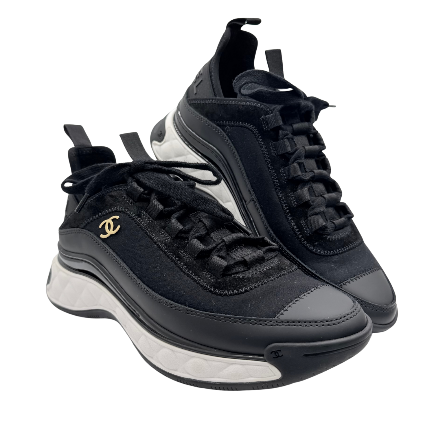 Chanel Velvet Calfskin Mixed Fibers CC Sneakers Black