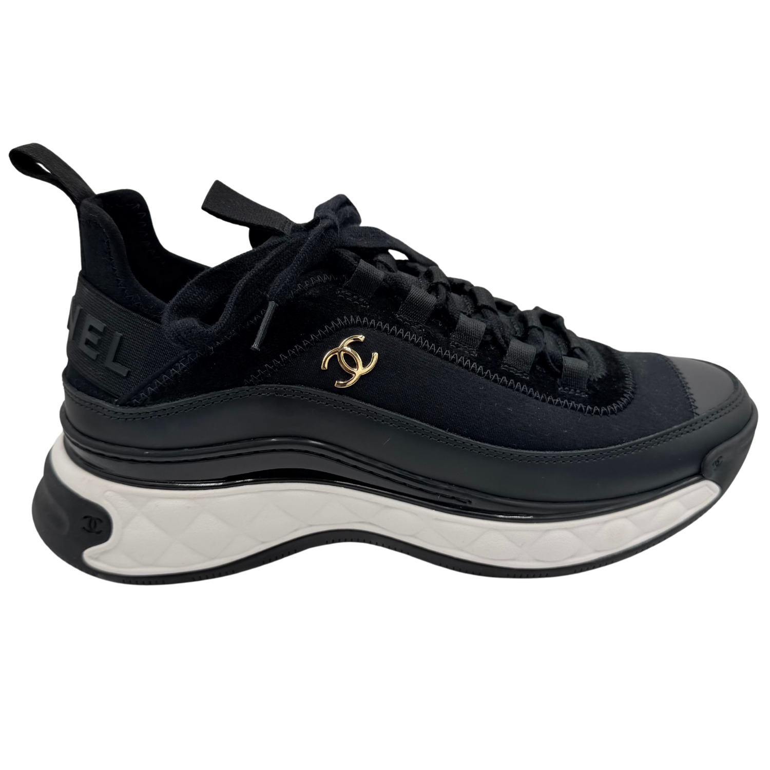 Chanel Velvet Calfskin Mixed Fibers CC Sneakers Black