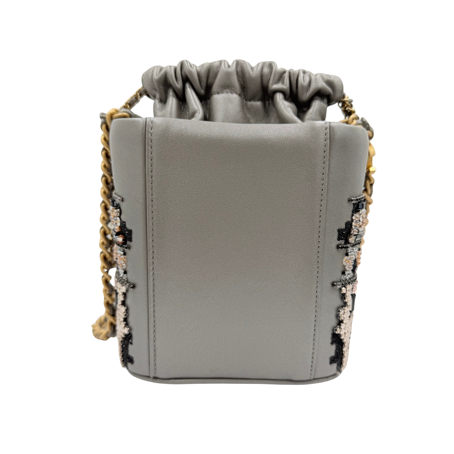 Chanel Limited Metallic Lambskin Crystal Metiers D'Art Chateau de Chenonceau Bucket Bag Grey