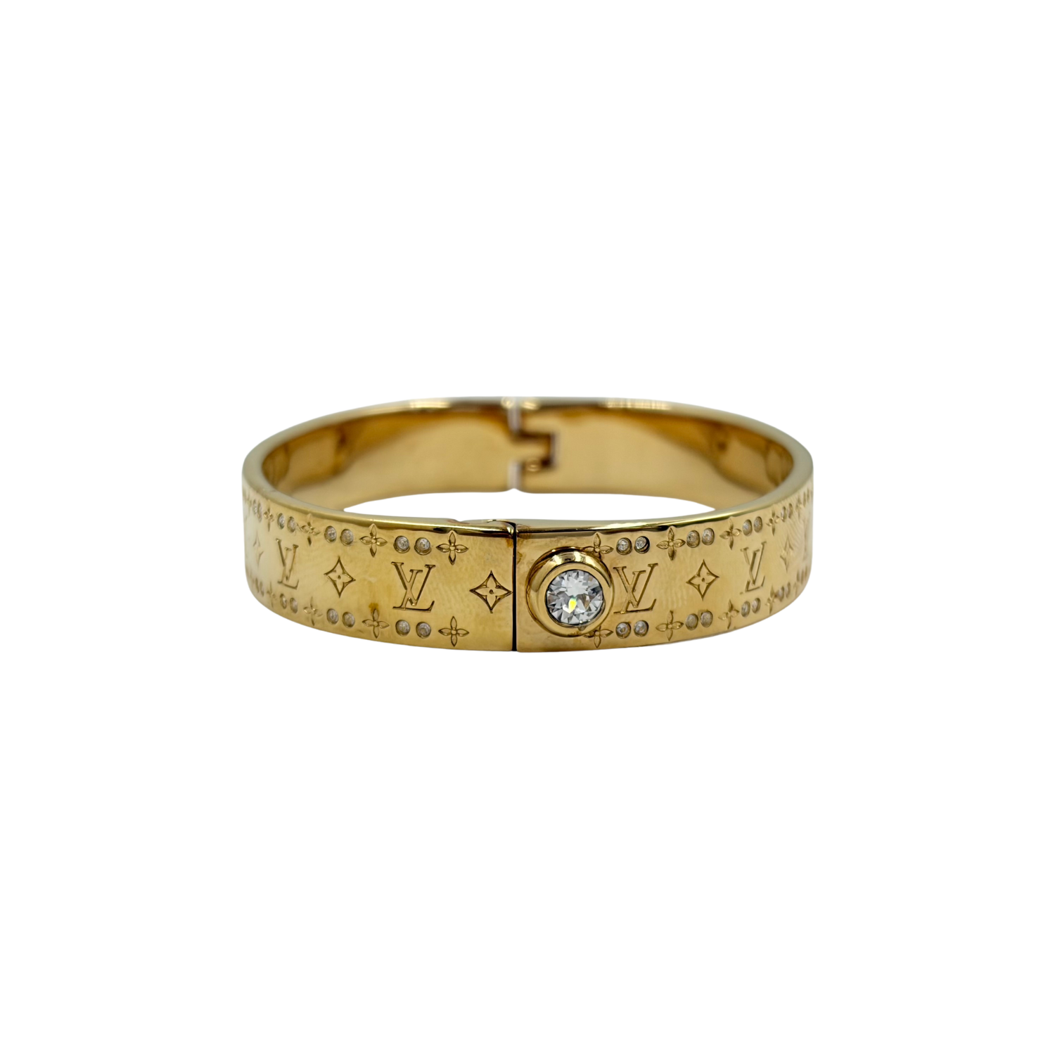 Louis Vuitton Monogram Crystal Hinged Bangle Bracelet Gold