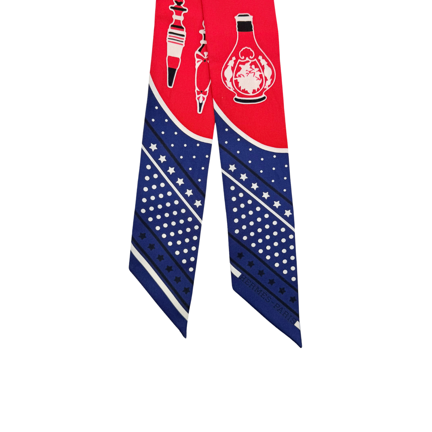 Red and Blue Les Flacons Bandana Silk Twilly scarf