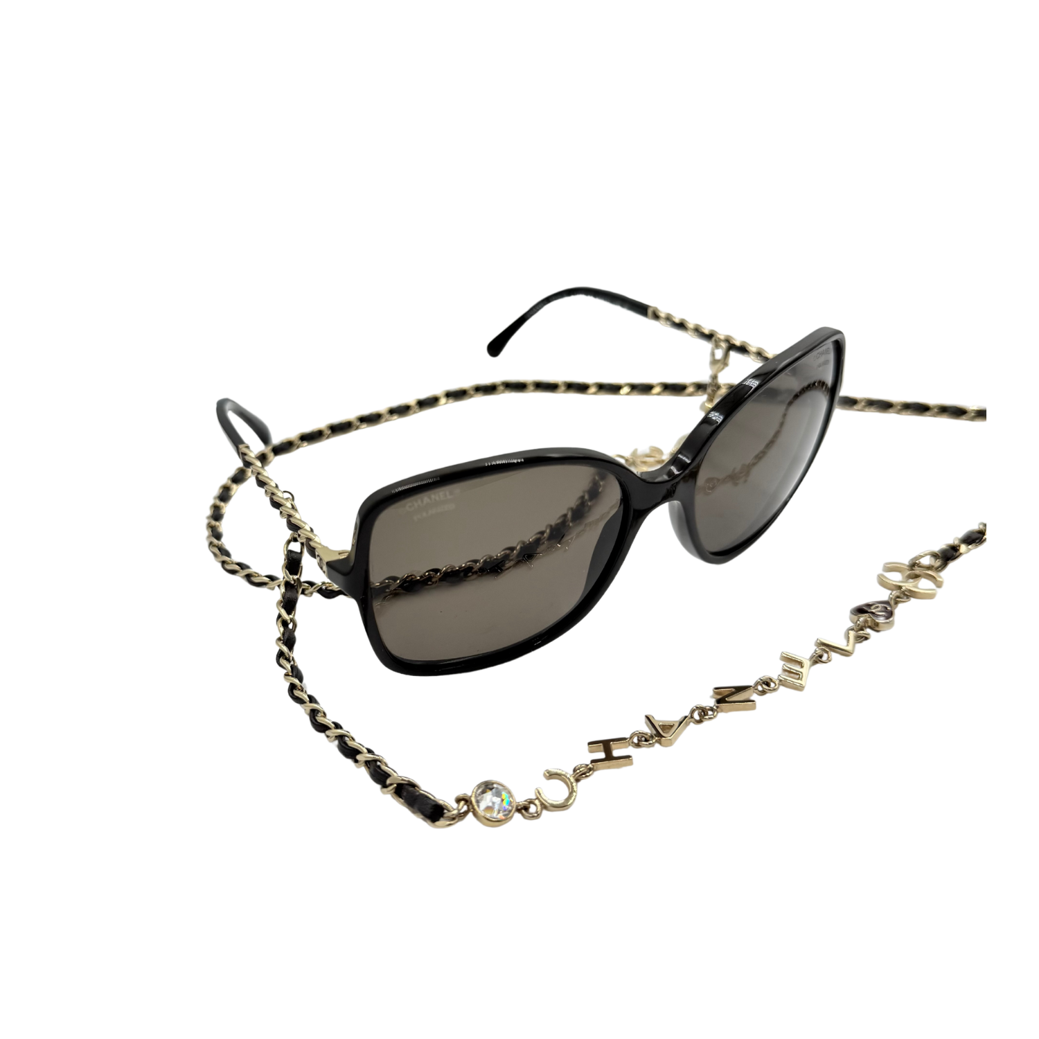 Chanel High Bridge Square Sunglasses with Chain