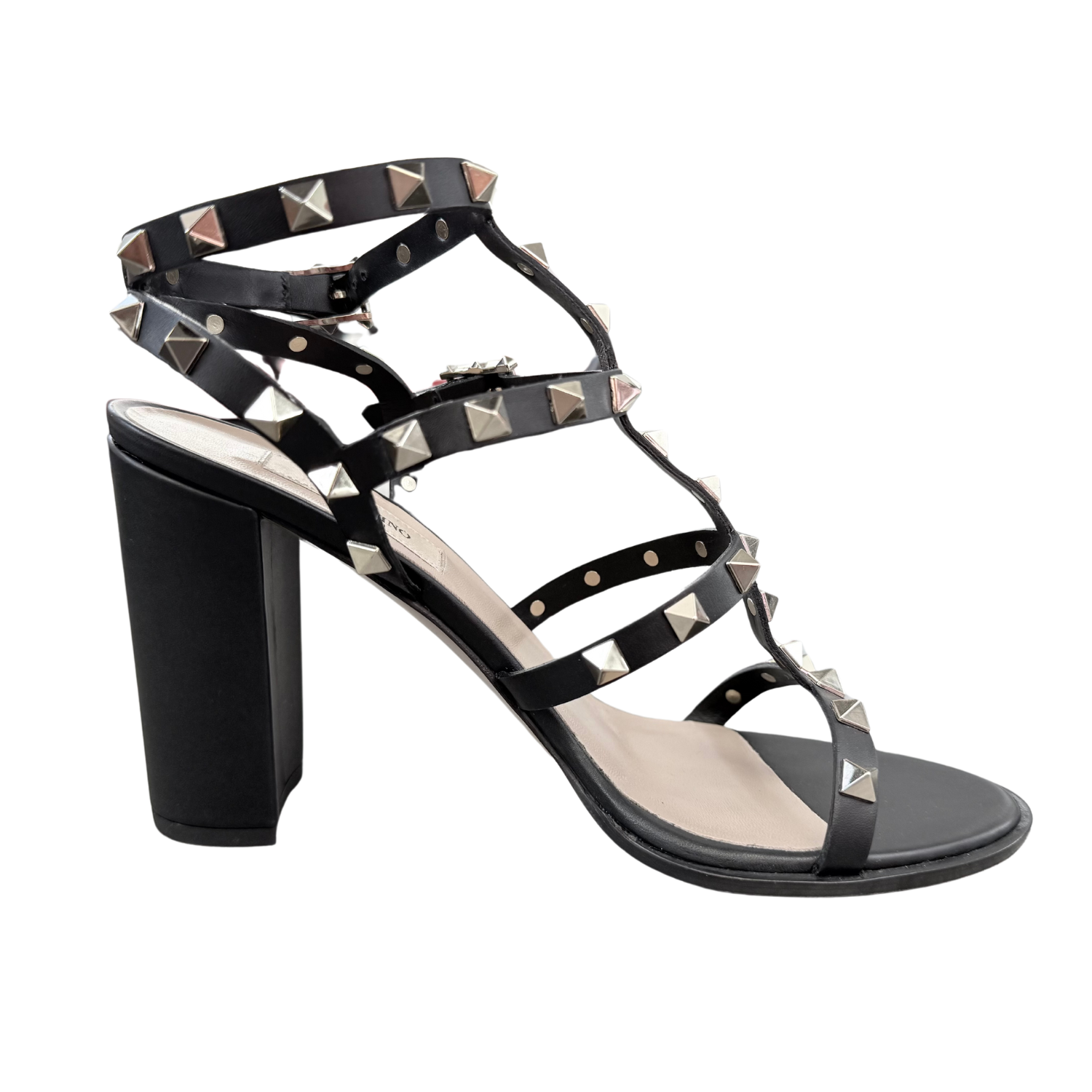 Valentino Rockstud Leather Gladiator Heeled Sandals Black