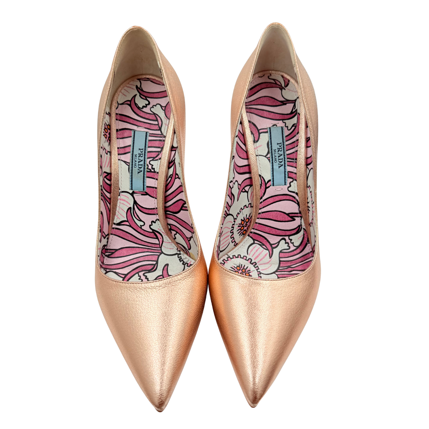 Prada Leather Pumps Metallic Pink