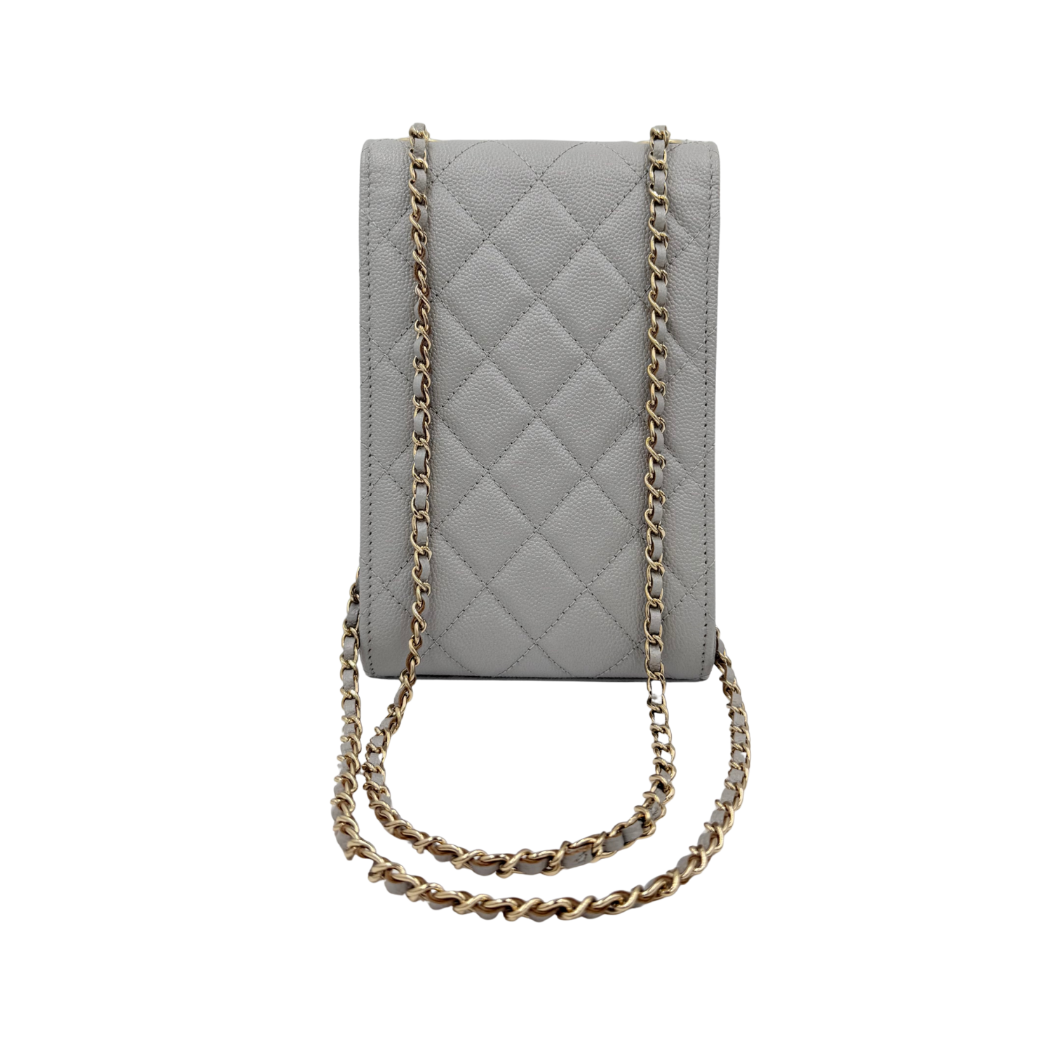 Chanel Caviar Quilted Leather Double Strap Crossbody Bag Light Gray