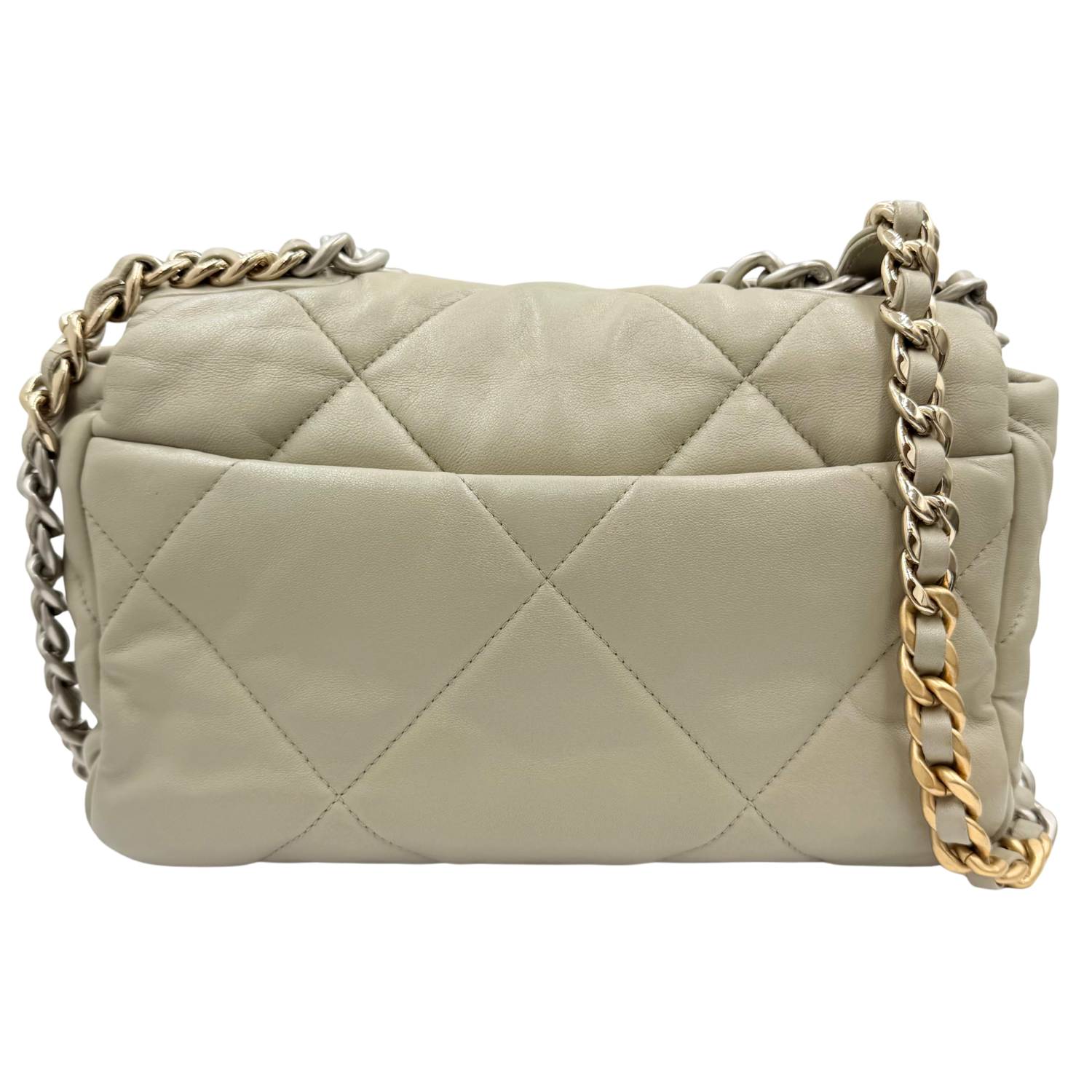 Chanel Small 19 Flap Quilted Lambskin Leather Light Gray/Sage