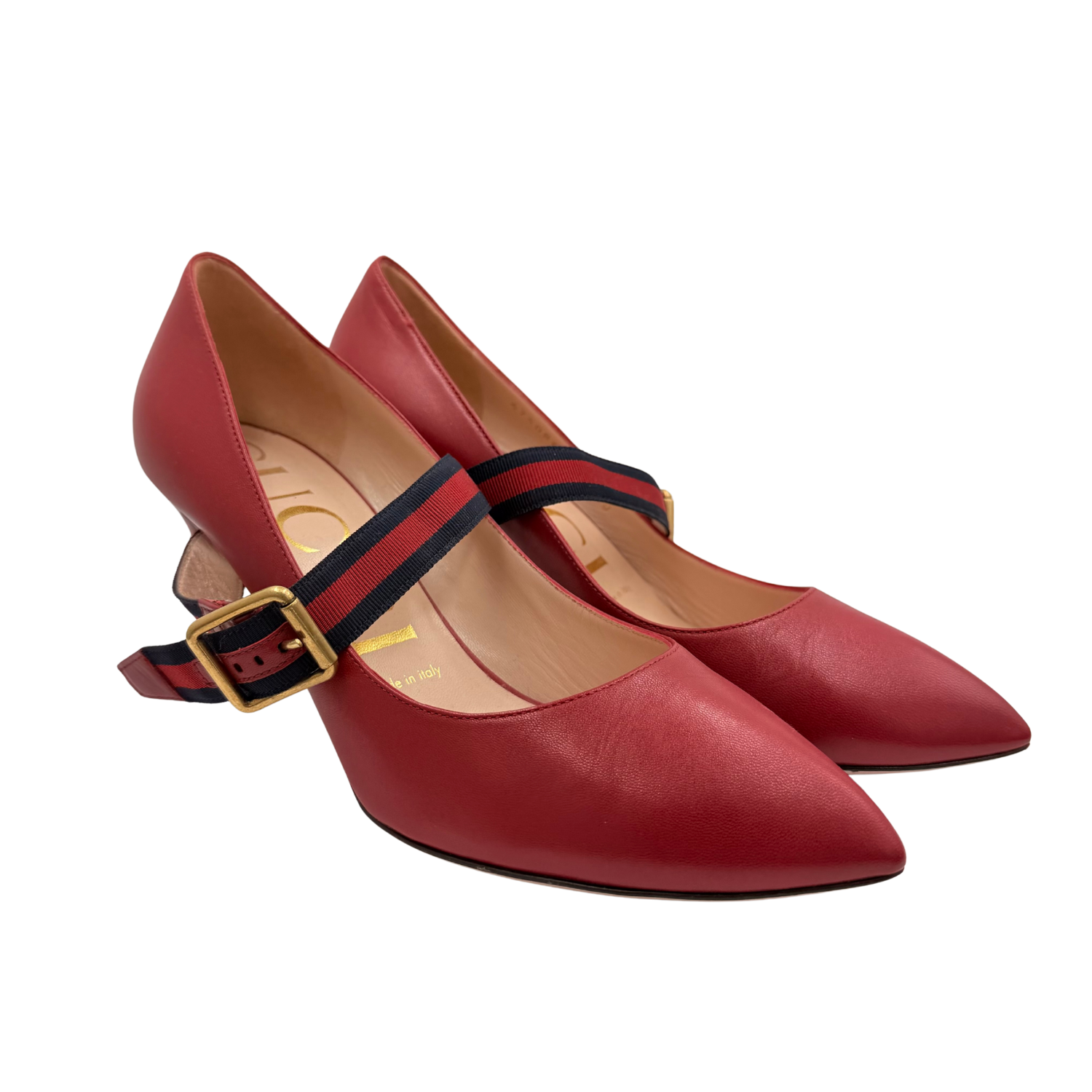 Gucci Leather Sylvie Mary Jane Pumps Red