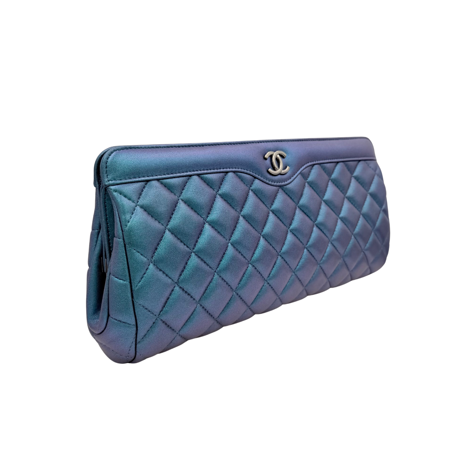 Chanel Quilted Lambskin Iridescent Turquoise Clutch