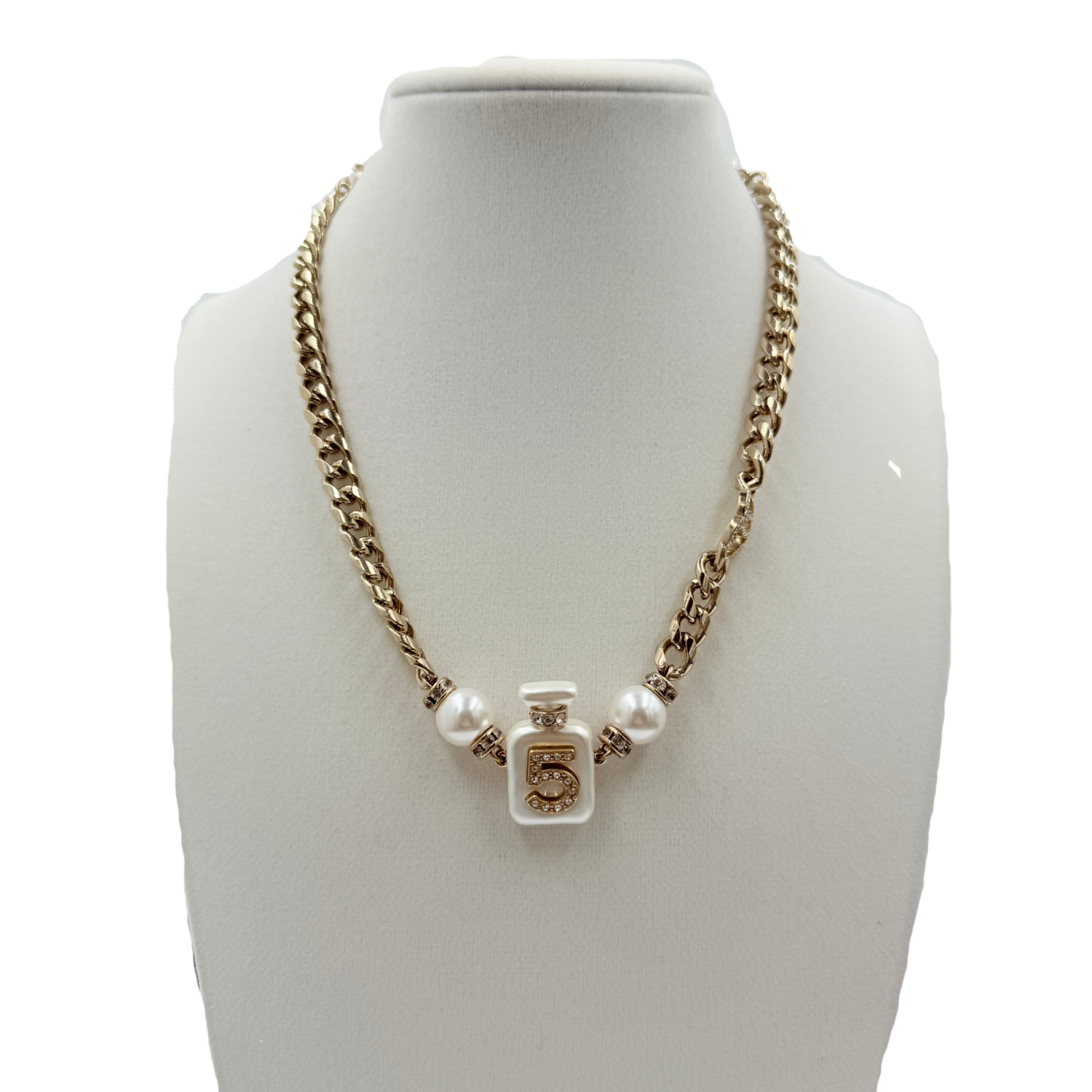Chanel Faux Pearl & Strass No. 5 CC Choker Necklace