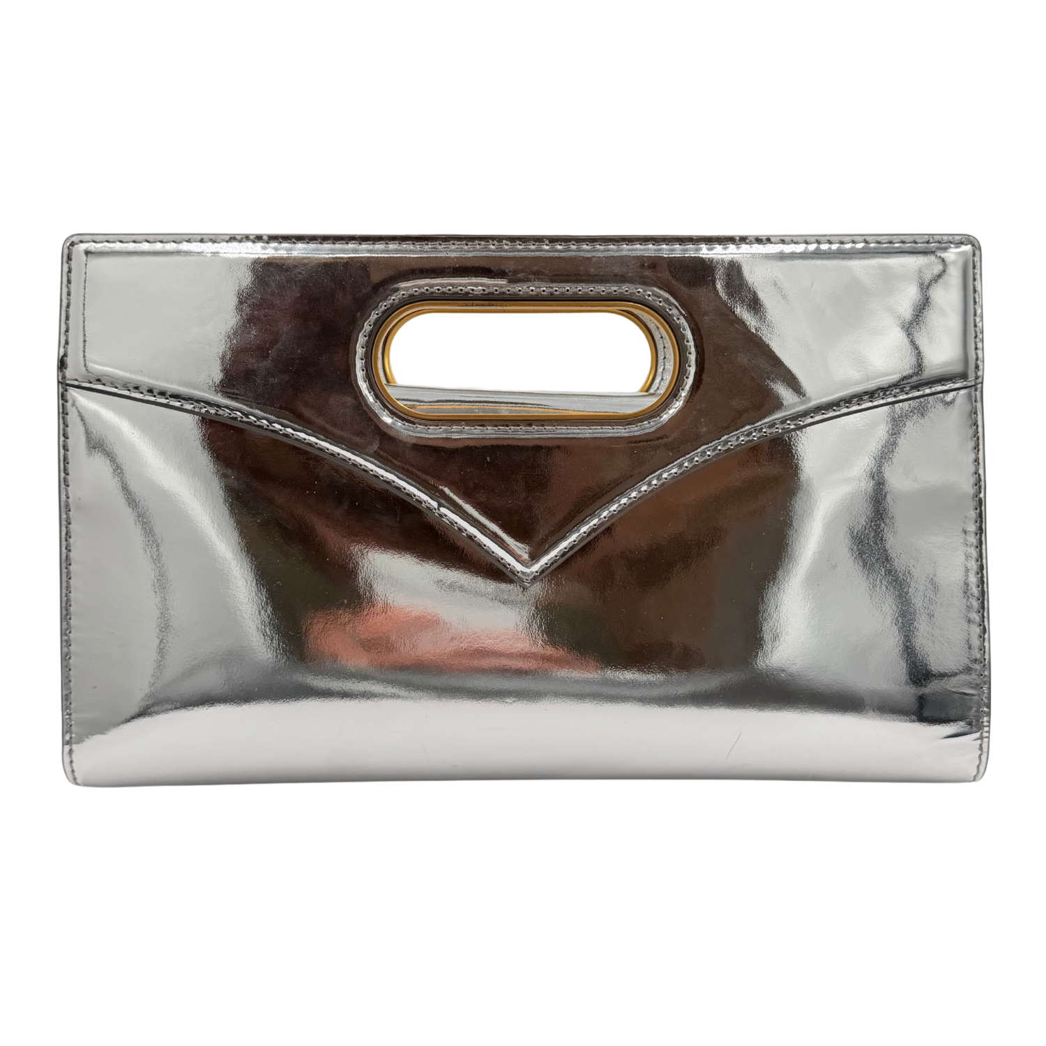 Small Diamond Metallic Clutch with Strap Silver