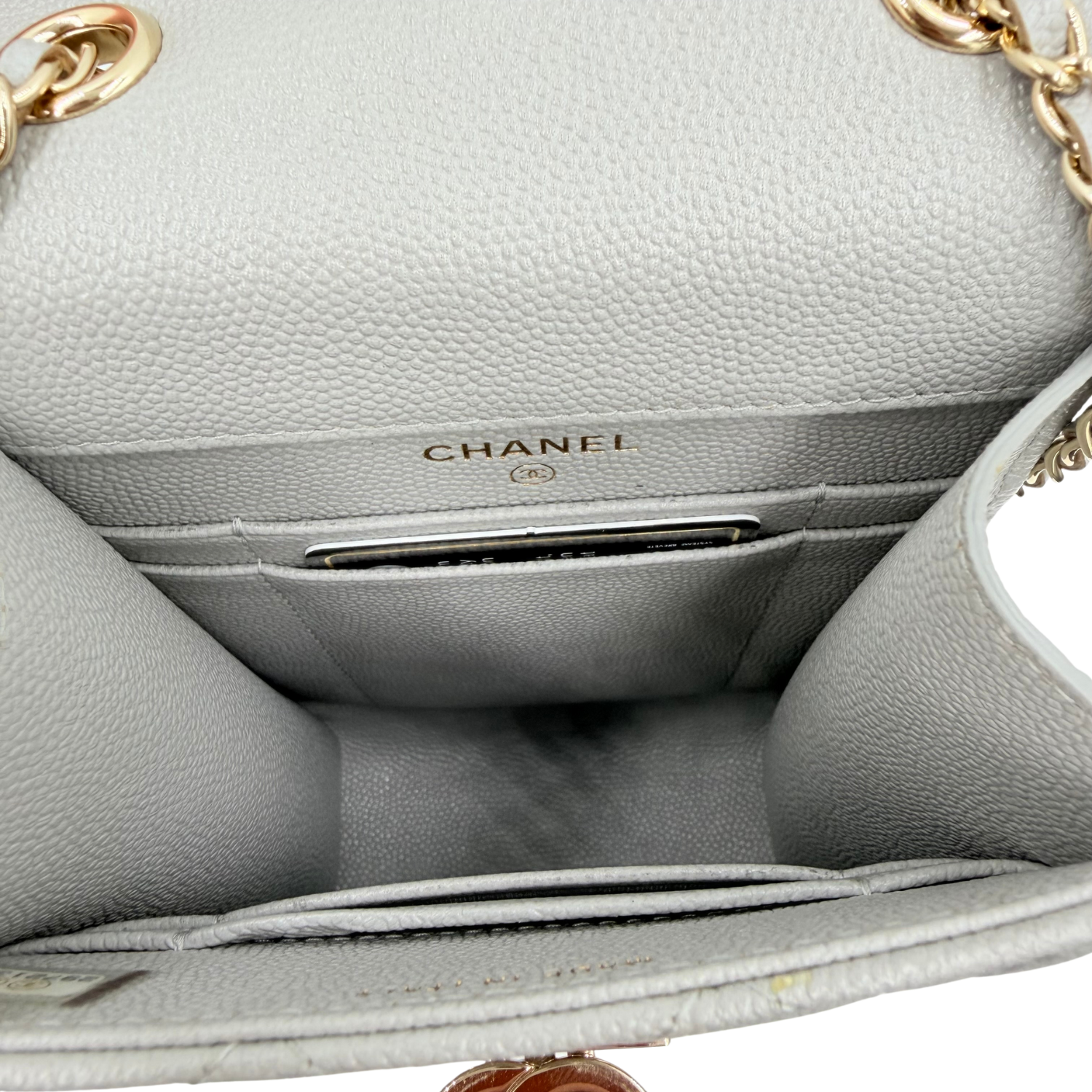 Chanel Caviar Quilted Leather Double Strap Crossbody Bag Light Gray