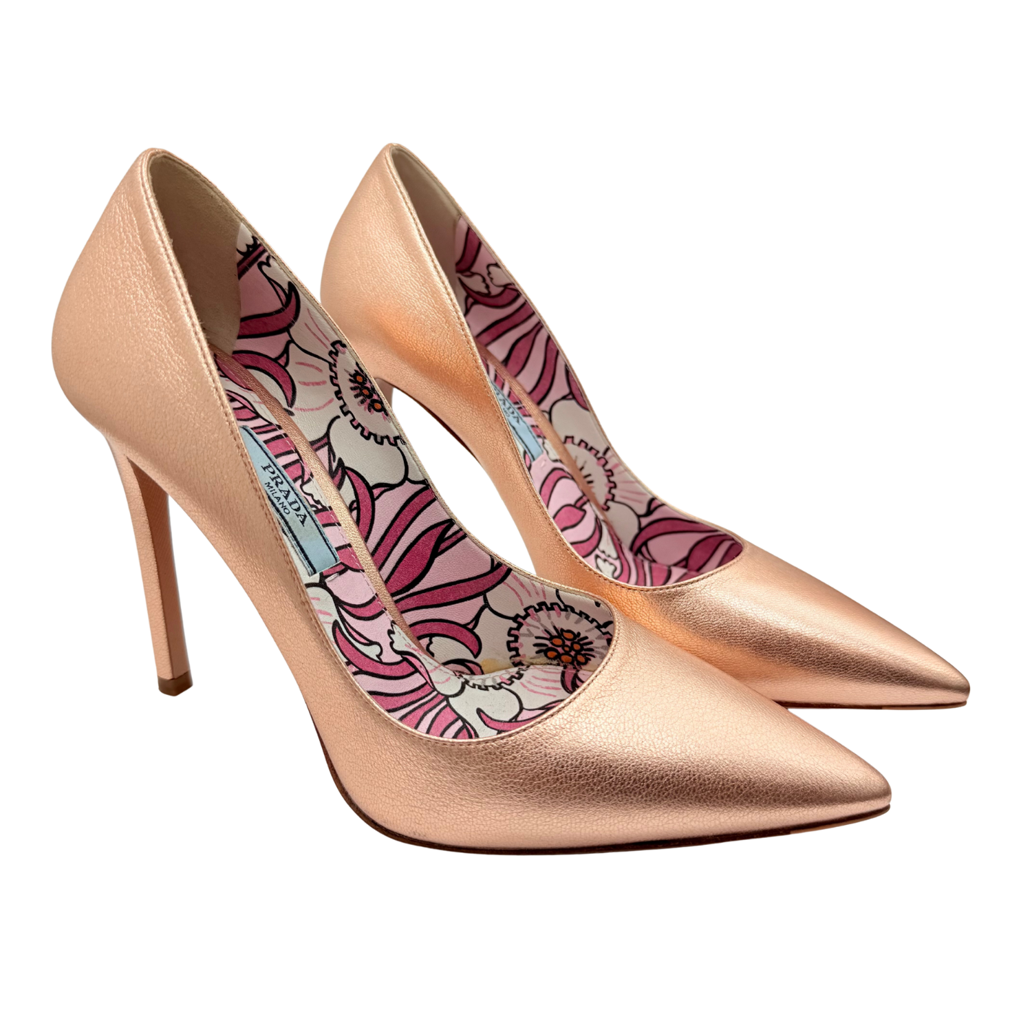 Prada Leather Pumps Metallic Pink