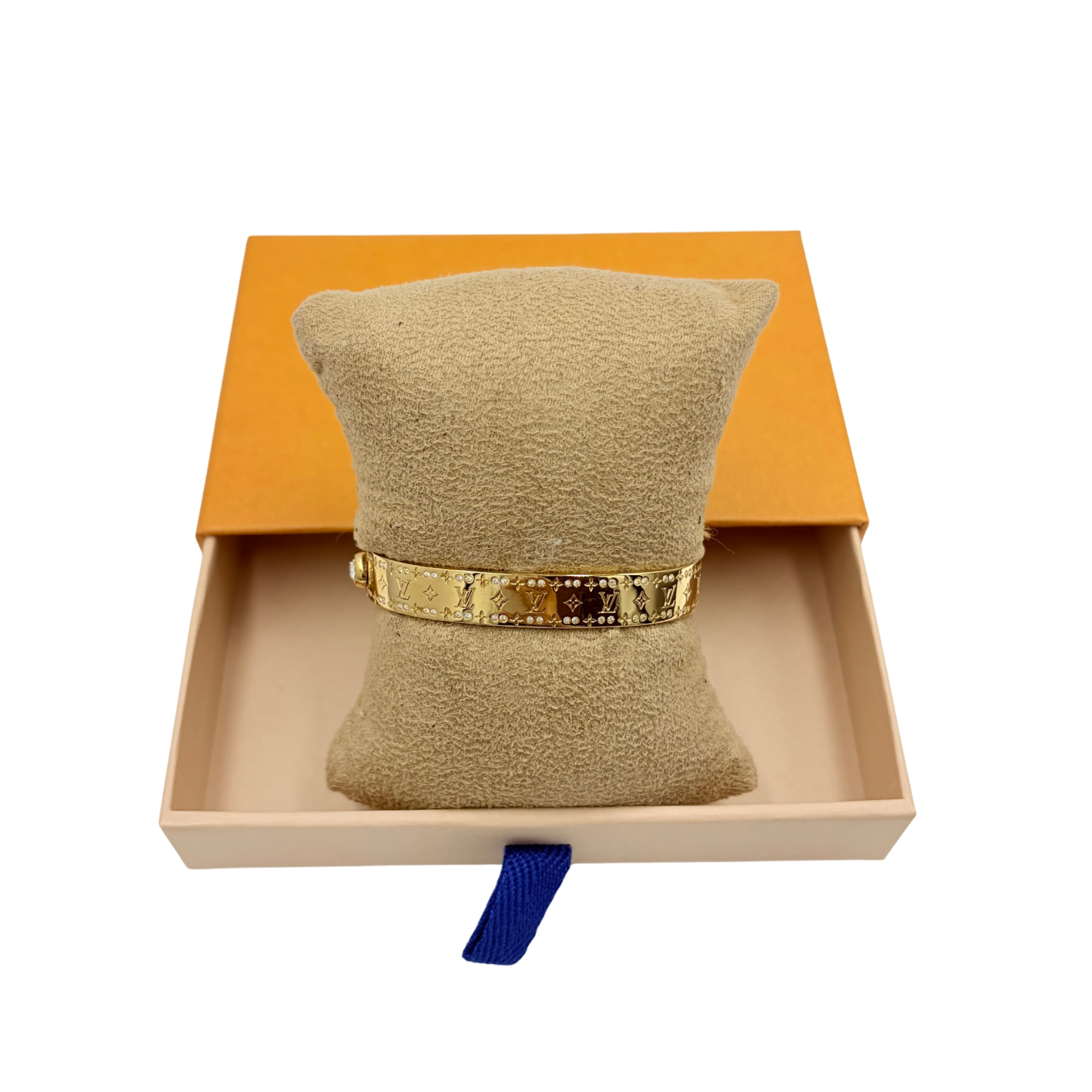 Louis Vuitton Monogram Crystal Hinged Bangle Bracelet Gold