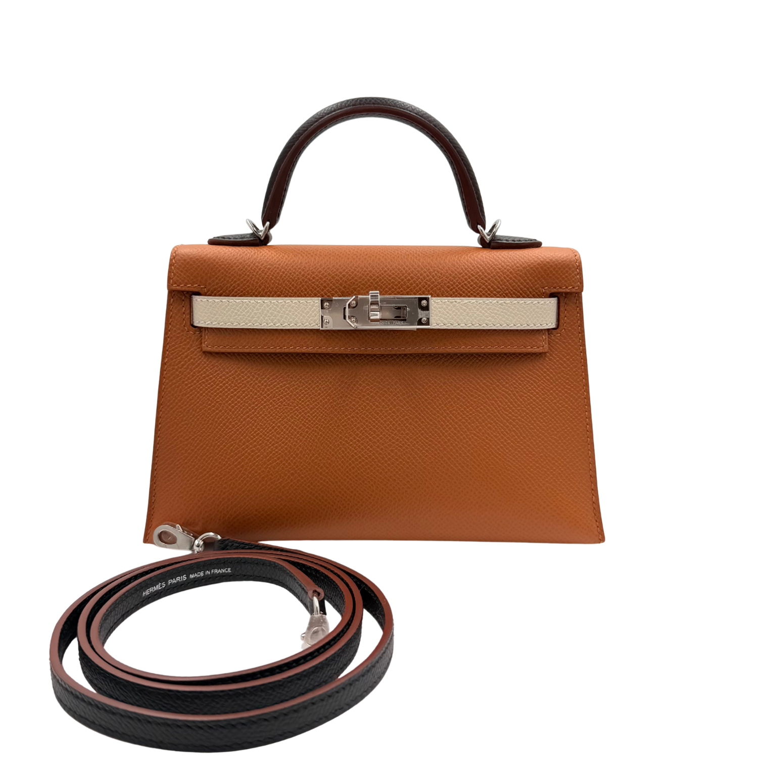 Hermès Tricolor Mini Kelly 20 Gold, Nata, and Black Epsom Leather with Palladium Hardware
