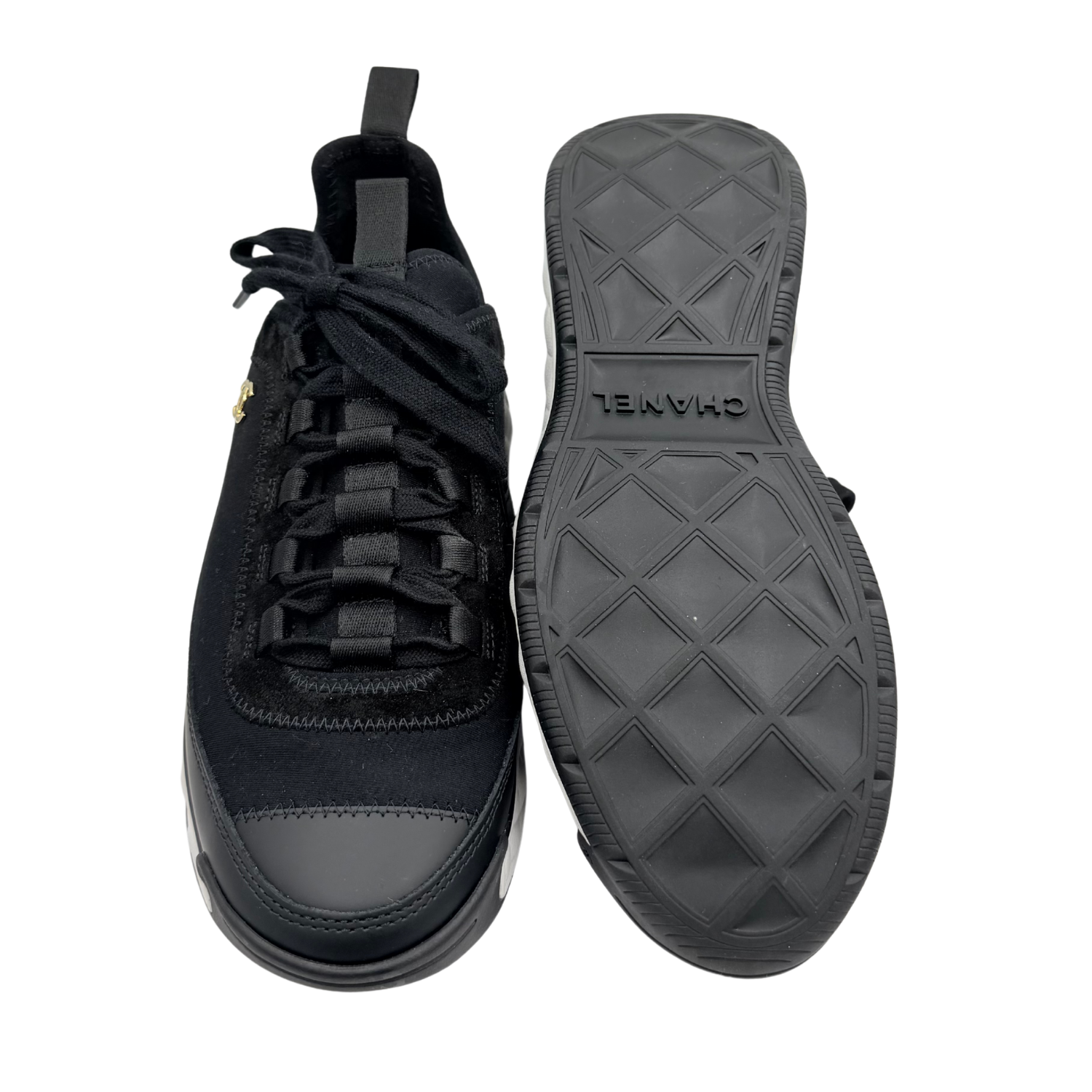 Chanel Velvet Calfskin Mixed Fibers CC Sneakers Black