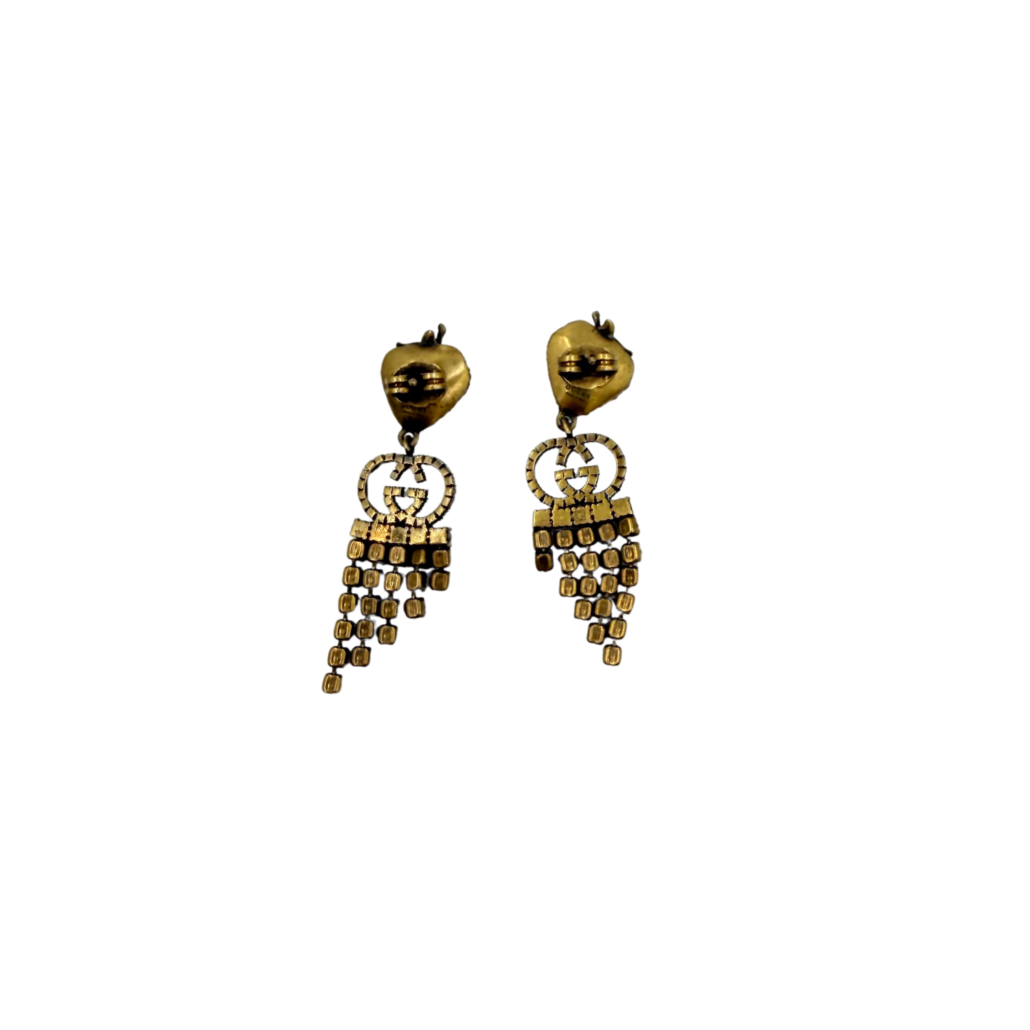 Gucci Metal Crystal Interlocking G Strawberry Drop Earrings Red