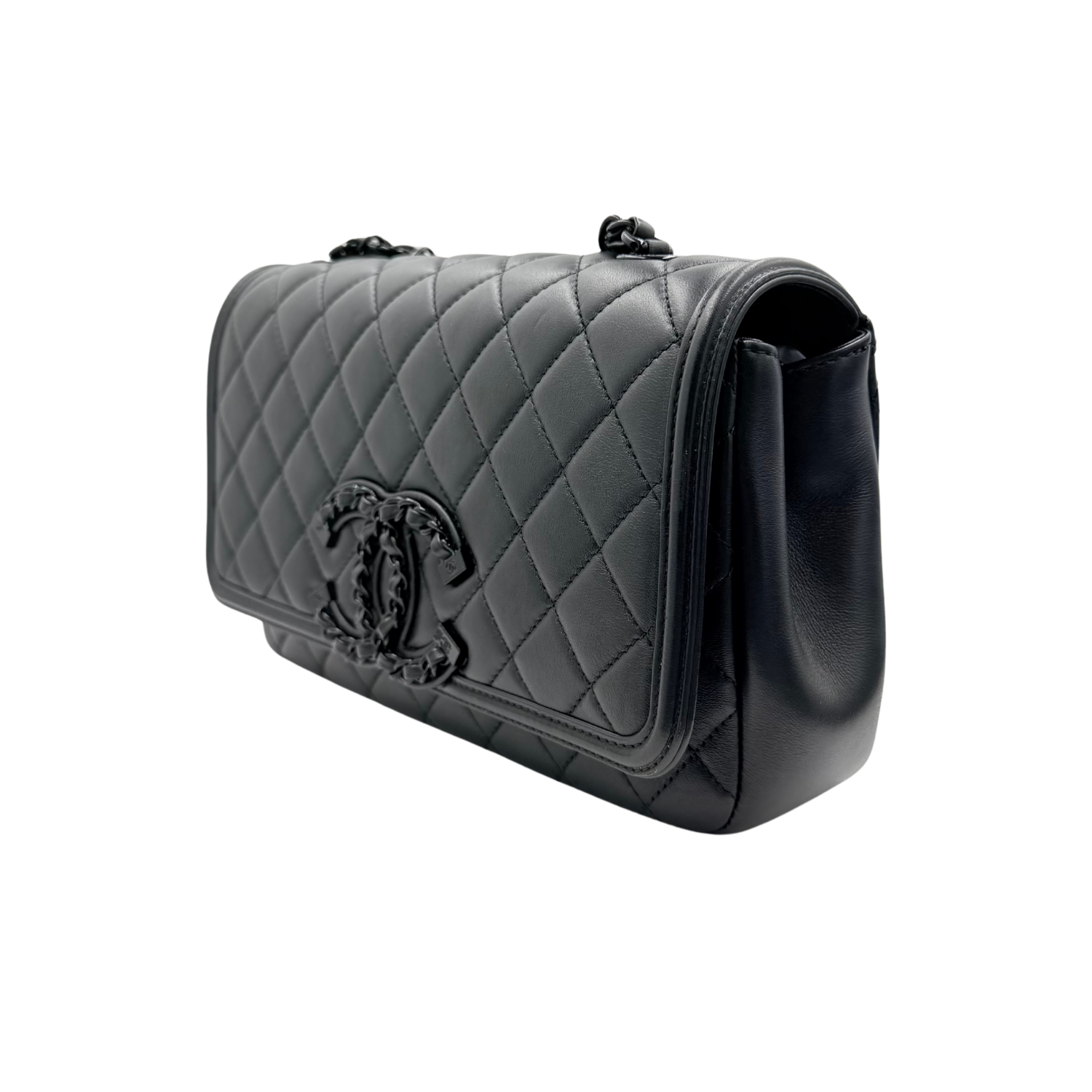 Medium CC So Black Filigree Flap Bag Black