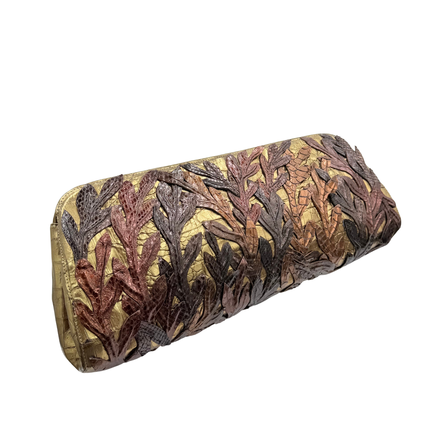Nancy Gonzalez Limited Crocodile Leather Leaves Clutch Brown